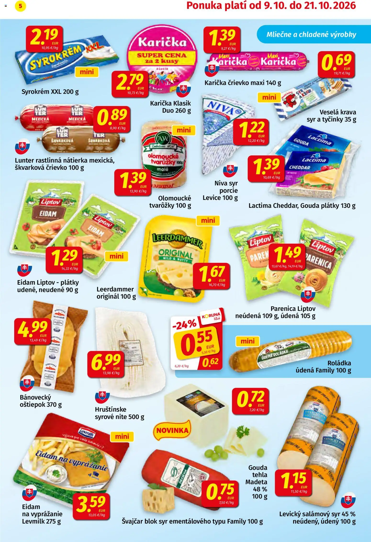 Nové Koruna akcie – leták je platný od 09.10.2026 | Strana: 5 | Produkty: Syr, Cheddar, Niva, Tvarôžky