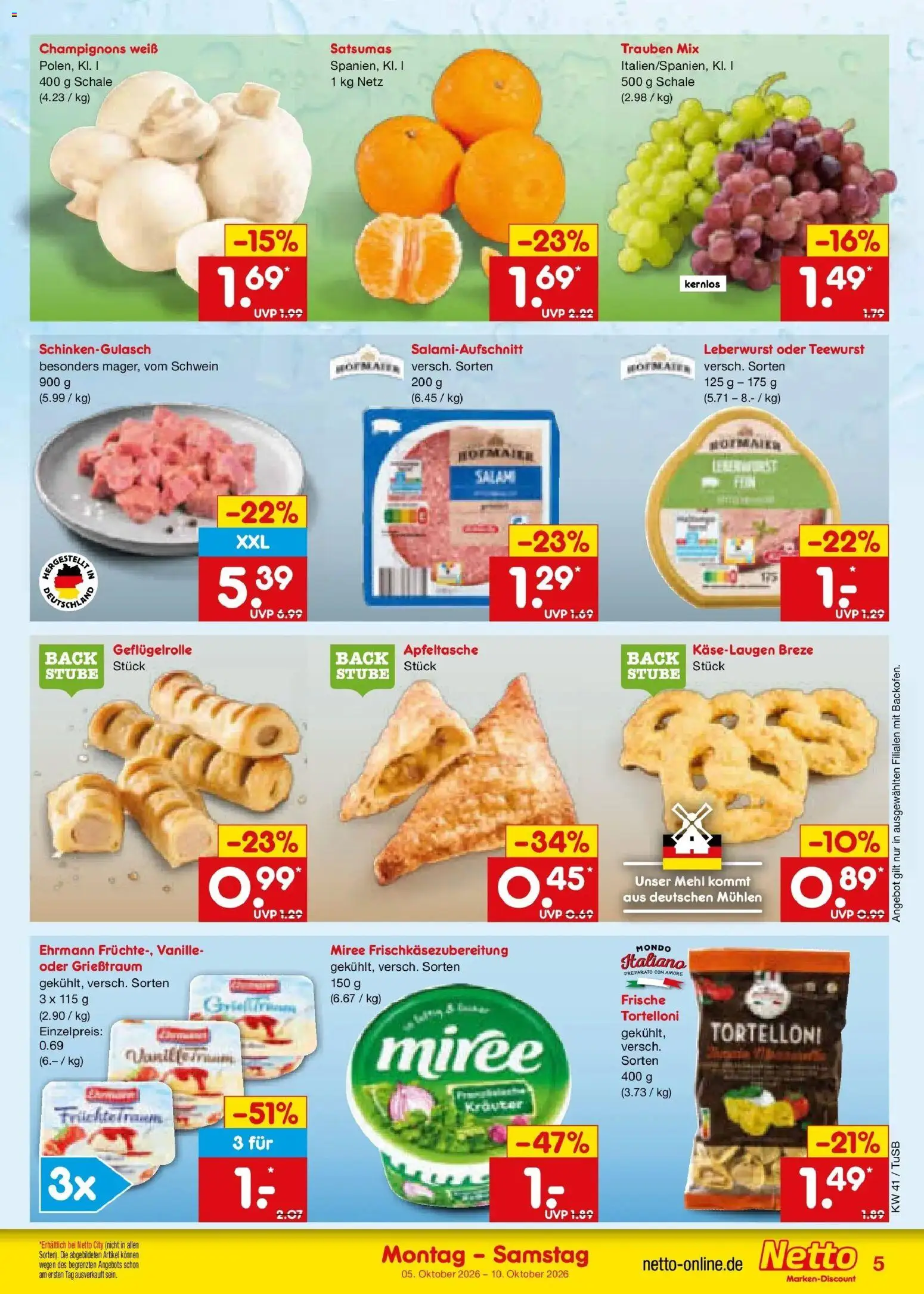 Netto Marken-Discount Prospekt Sindelfingen – gültig ab 05.10.2026 | Seite: 5 | Produkte: Mehl, Vanille, Champignons, Salami