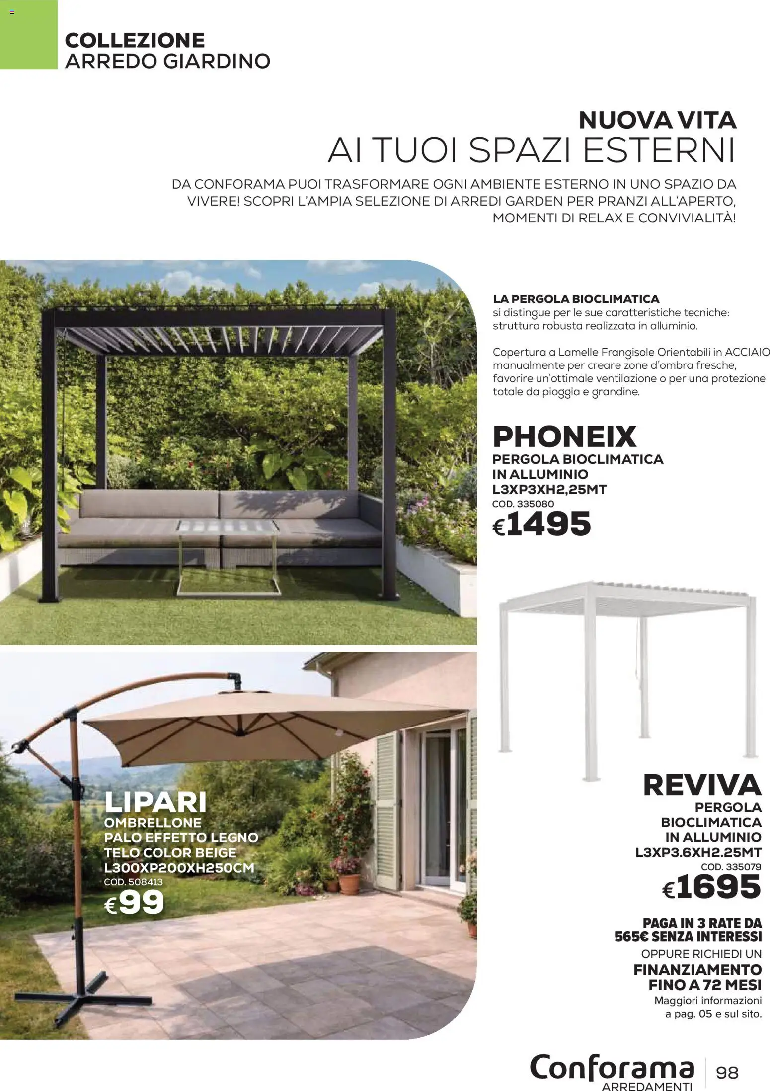 Volantino Conforama del 22/06/2026 | Pagina: 98 | Prodotti: Ombrellone, Pergola, Alluminio