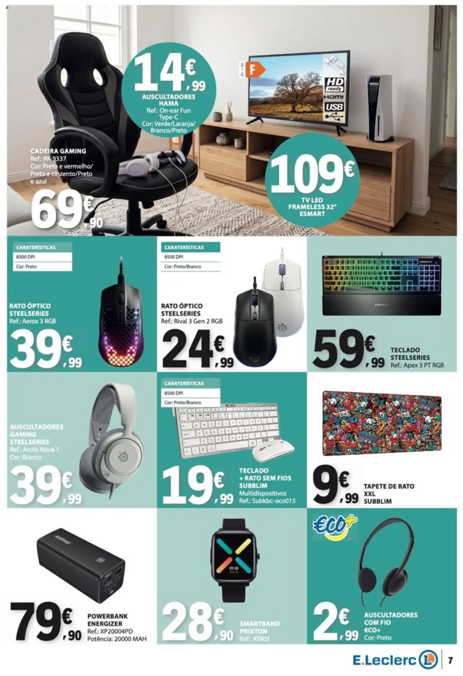 E.Leclerc folheto Não Alimentar │ válido de 22/10/2026 | Página: 7 | Produtos: Teclado, Tv led, Cadeira, Tapete