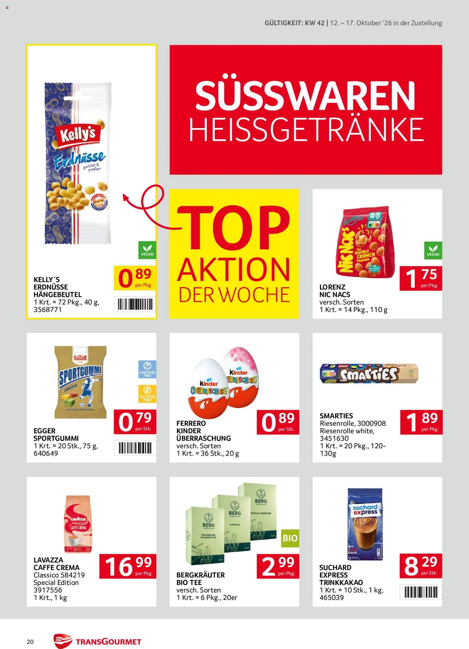 Transgourmet Flugblatt gültig ab 11.10.2026 | Seite: 20 | Produkte: Erdnüsse, Süßwaren, Tee