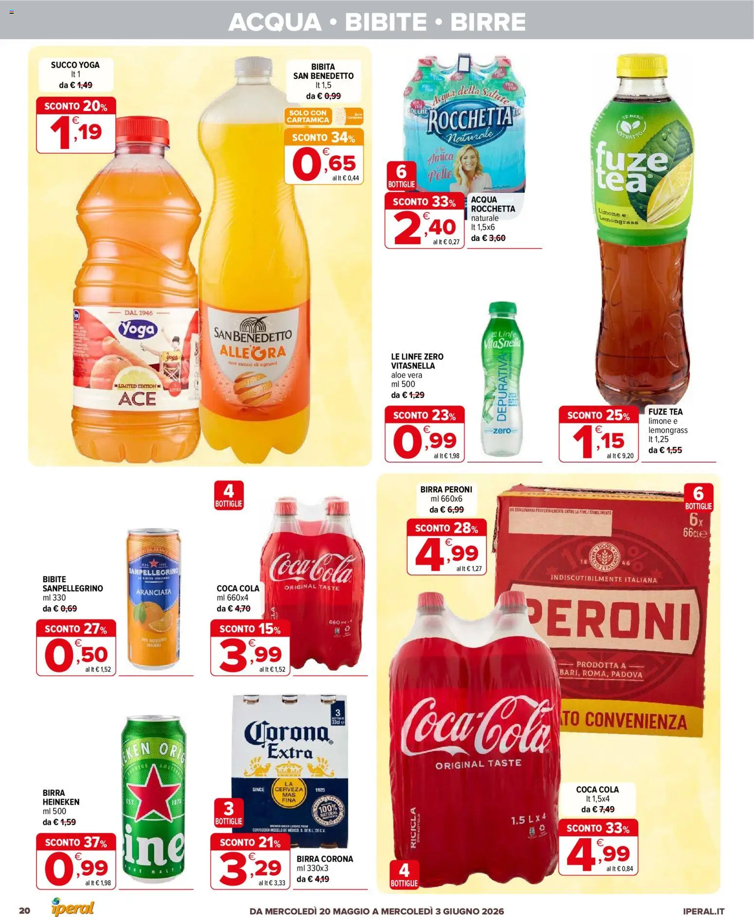 Volantino Iperal del 20.05.2026 | Pagina: 20 | Prodotti: Birra, Limone, Bibita, Coca Cola