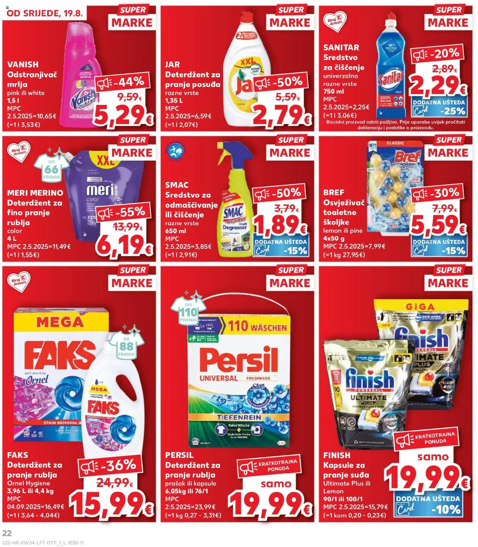 Kaufland katalog | vrijedi od 19.08.2026 | Stranica: 22 | Proizvodi: Odstranjivač mrlja, Jar, Finish, Meri Merino