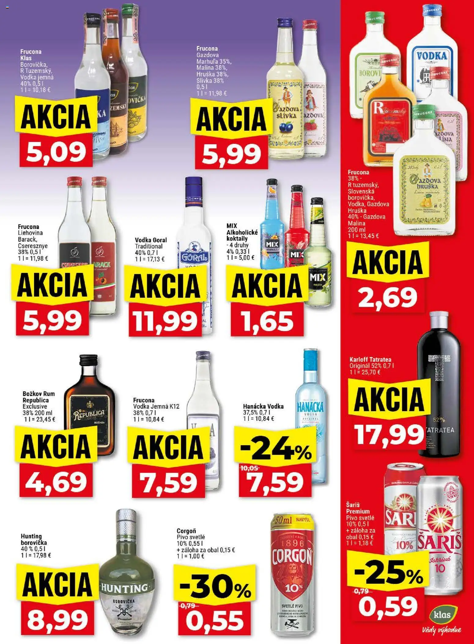Nové Klas akcie – leták je platný od 13.04.2026 | Strana: 22 | Produkty: Pivo, Borovička, Republica, Šariš
