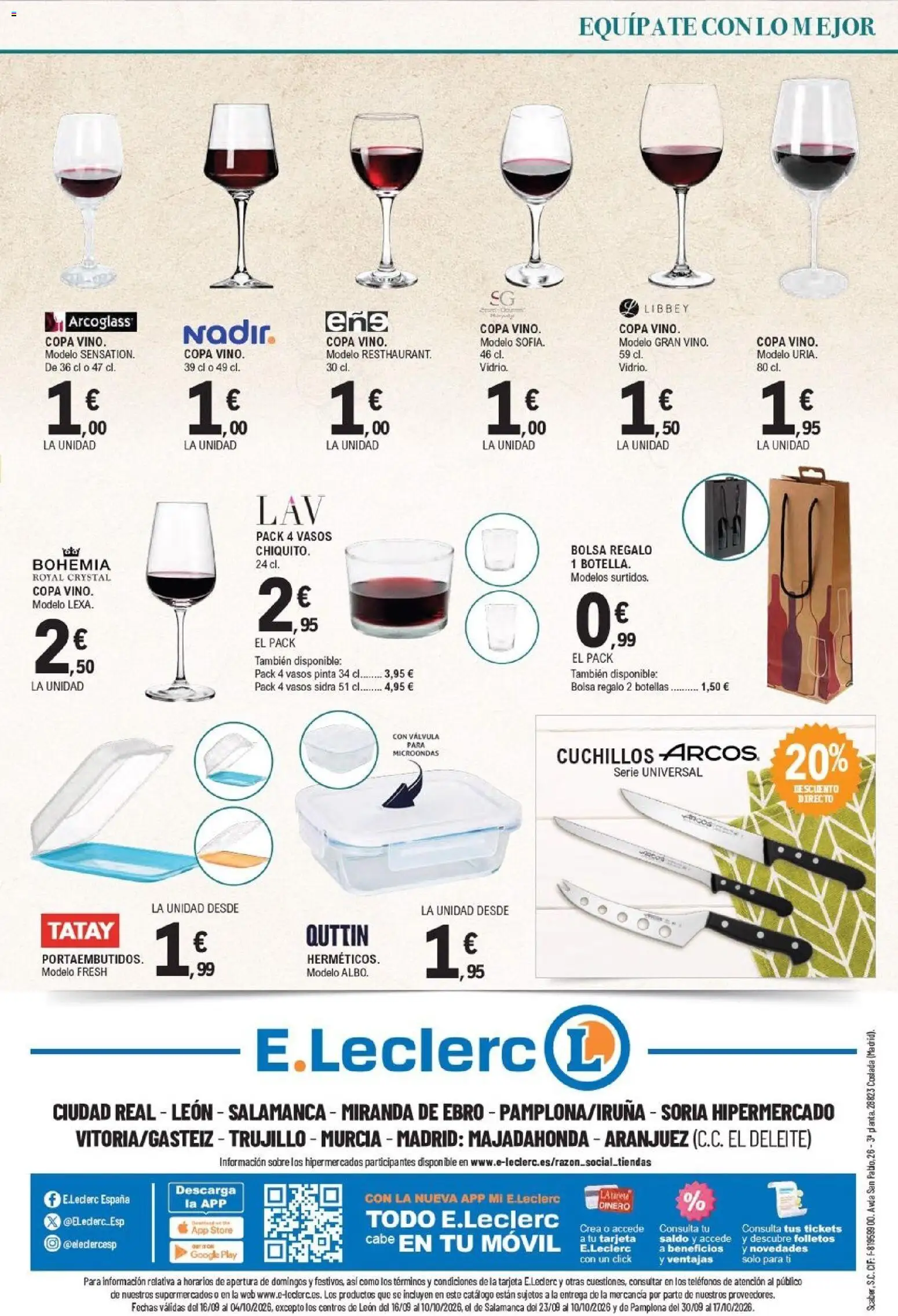 E.Leclerc - Miranda de Ebro │ válido desde el 16/09/2026 | Página: 32 | Productos: Vasos, Sidra, Bolsa, Cuchillos