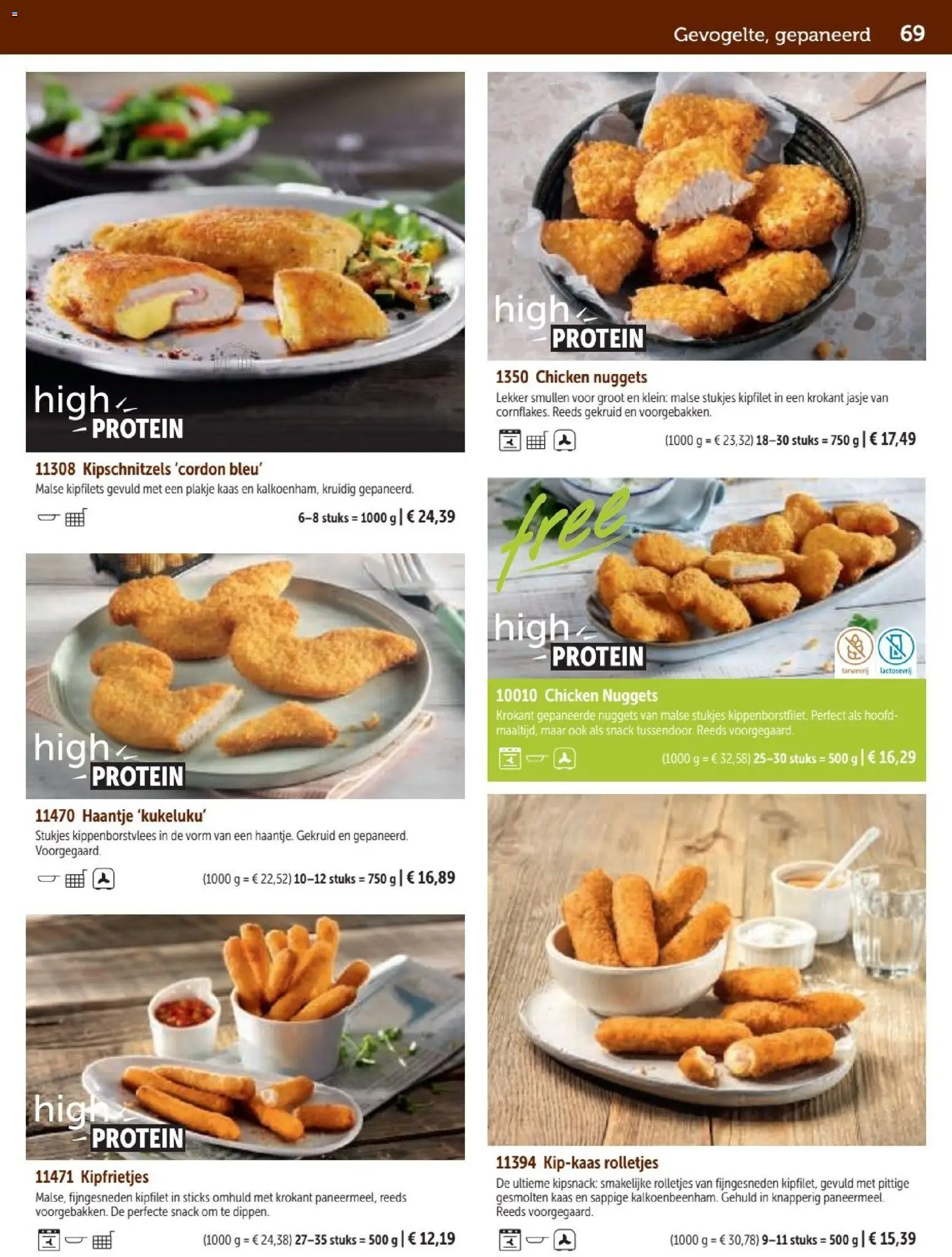 {H1} | Pagina: 69 | Producten: Kipschnitzels, Chicken Nuggets, Kaas