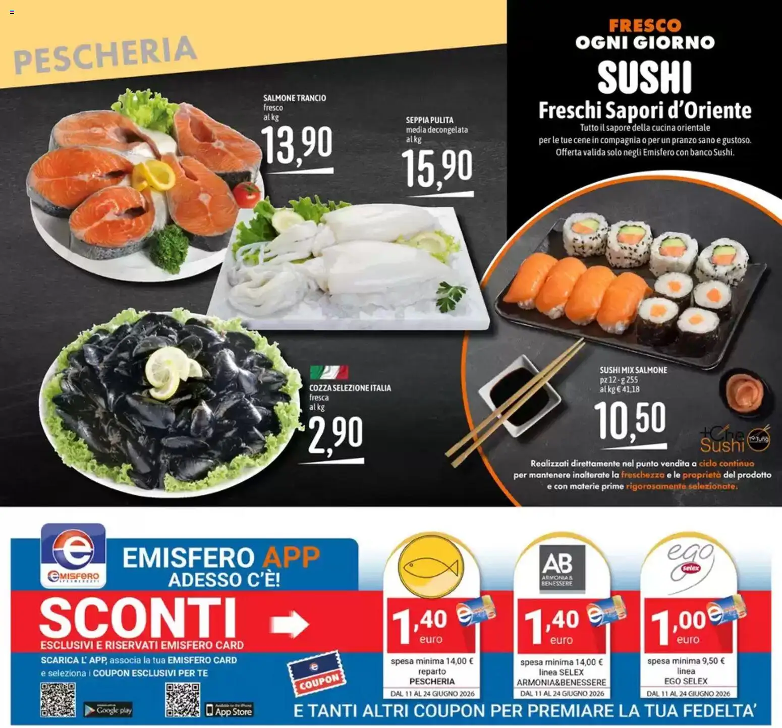 Volantino Emisfero del 11.06.2026 | Pagina: 11 | Prodotti: Salmone, Tè, Sushi