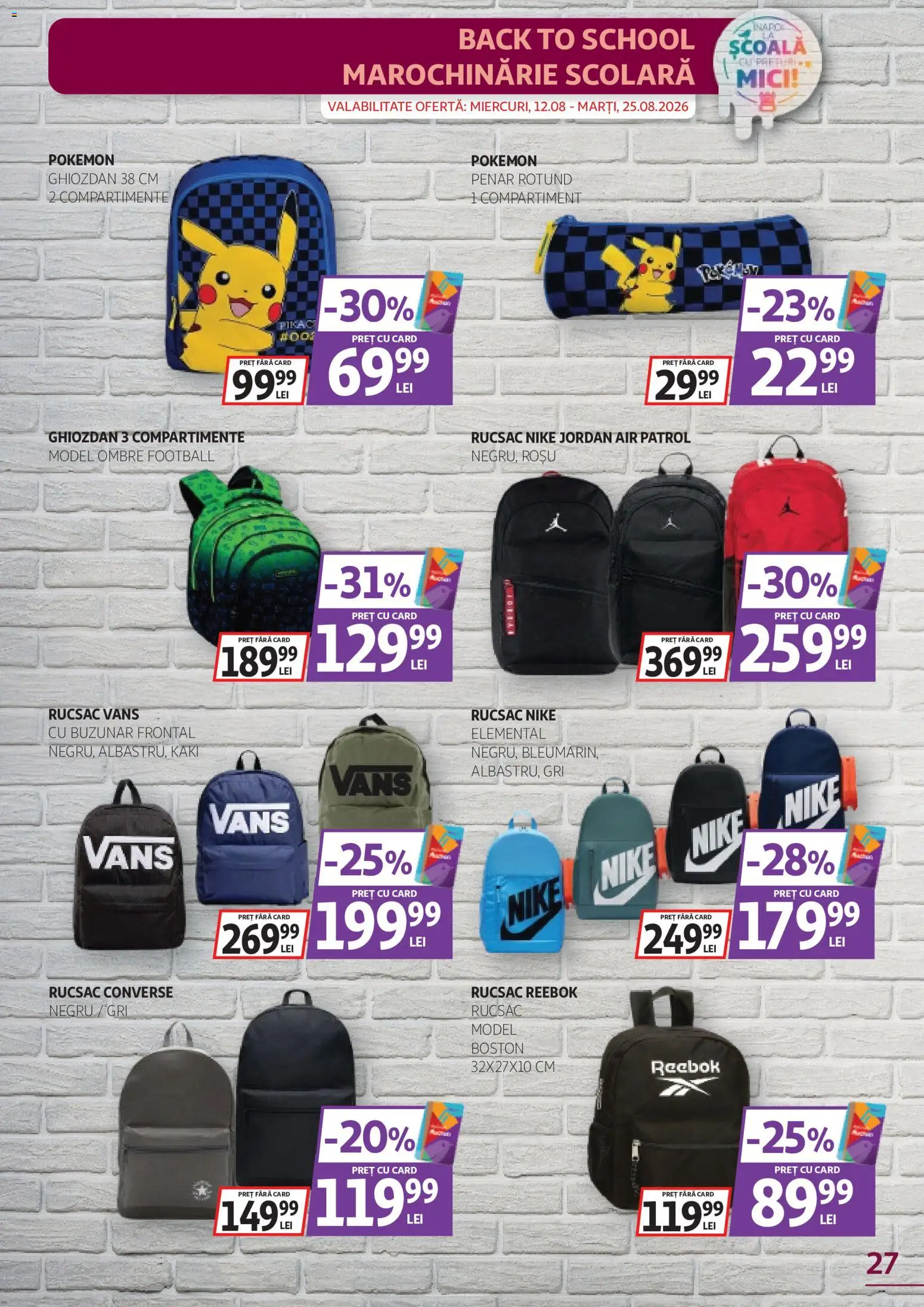 Noul catalog Auchan – valabil de la 12.08.2026 | Pagină: 27 | Produse: Kaki, Mici, Ghiozdan, Rucsac
