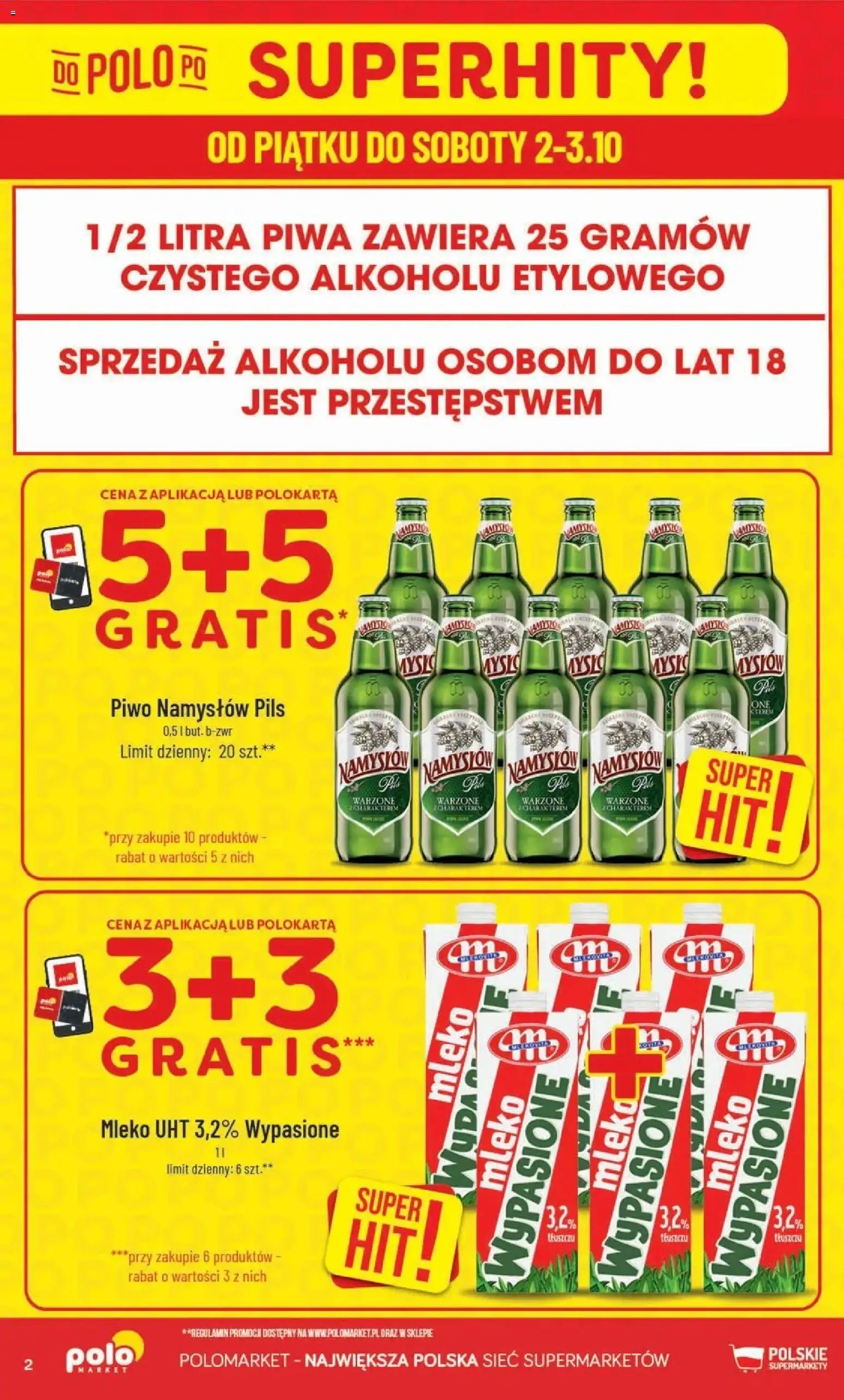 Nowa POLOmarket gazetka od jutra 30.09.2026 | Strona: 2 | Produkty: Mleko, Mleko UHT, Piwo, Piwo Namysłów