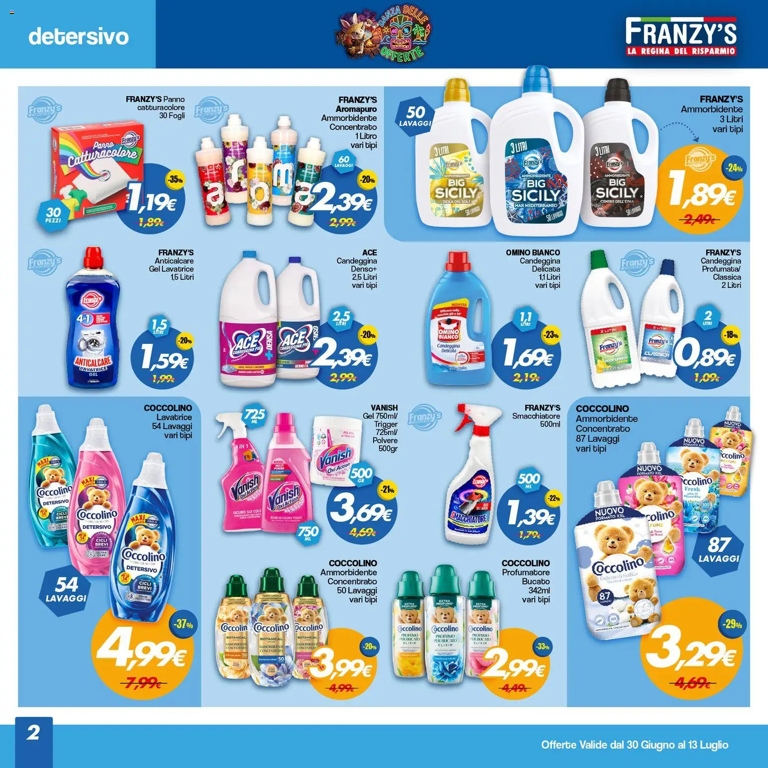 Volantino Franzy's del 30/06/2026 | Pagina: 2 | Prodotti: Smacchiatore, Anticalcare, Lavatrice, Profumo