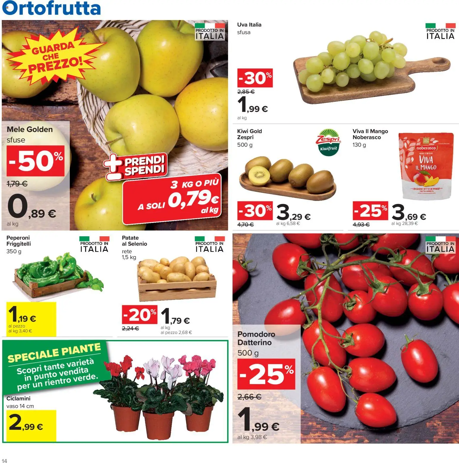 Volantino Carrefour del 15/09/2026 | Pagina: 14 | Prodotti: Patate, Uva, Friggitelli, Vaso