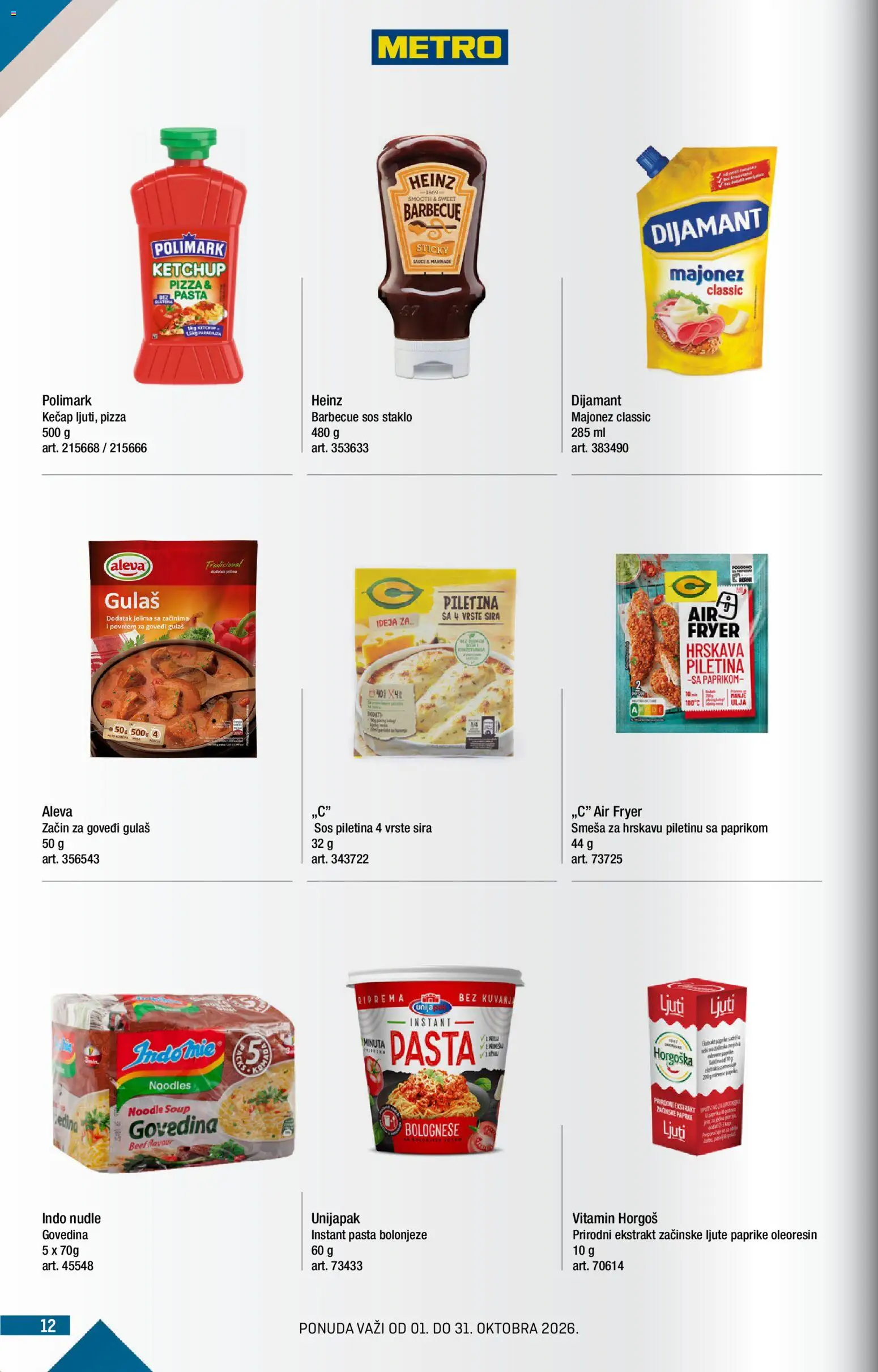 Metro katalog - važi od 01.10.2026 | Strana: 12 | Proizvode: Majonez, Pasta, Staklo, Heinz