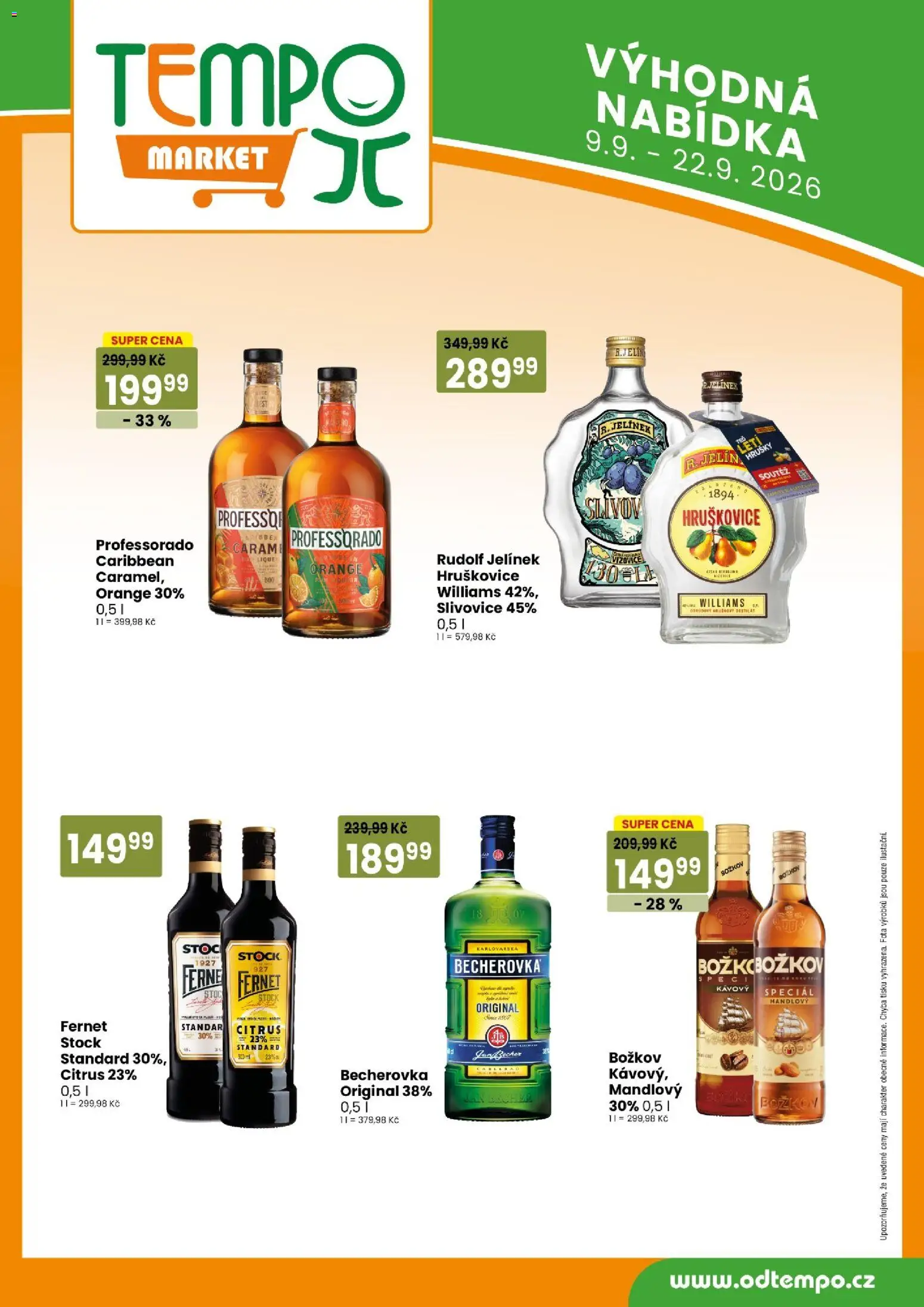 Tempo leták od 09.09.2026 | Strana: 9 | Produkty: Božkov, Slivovice, Becherovka, Jelínek