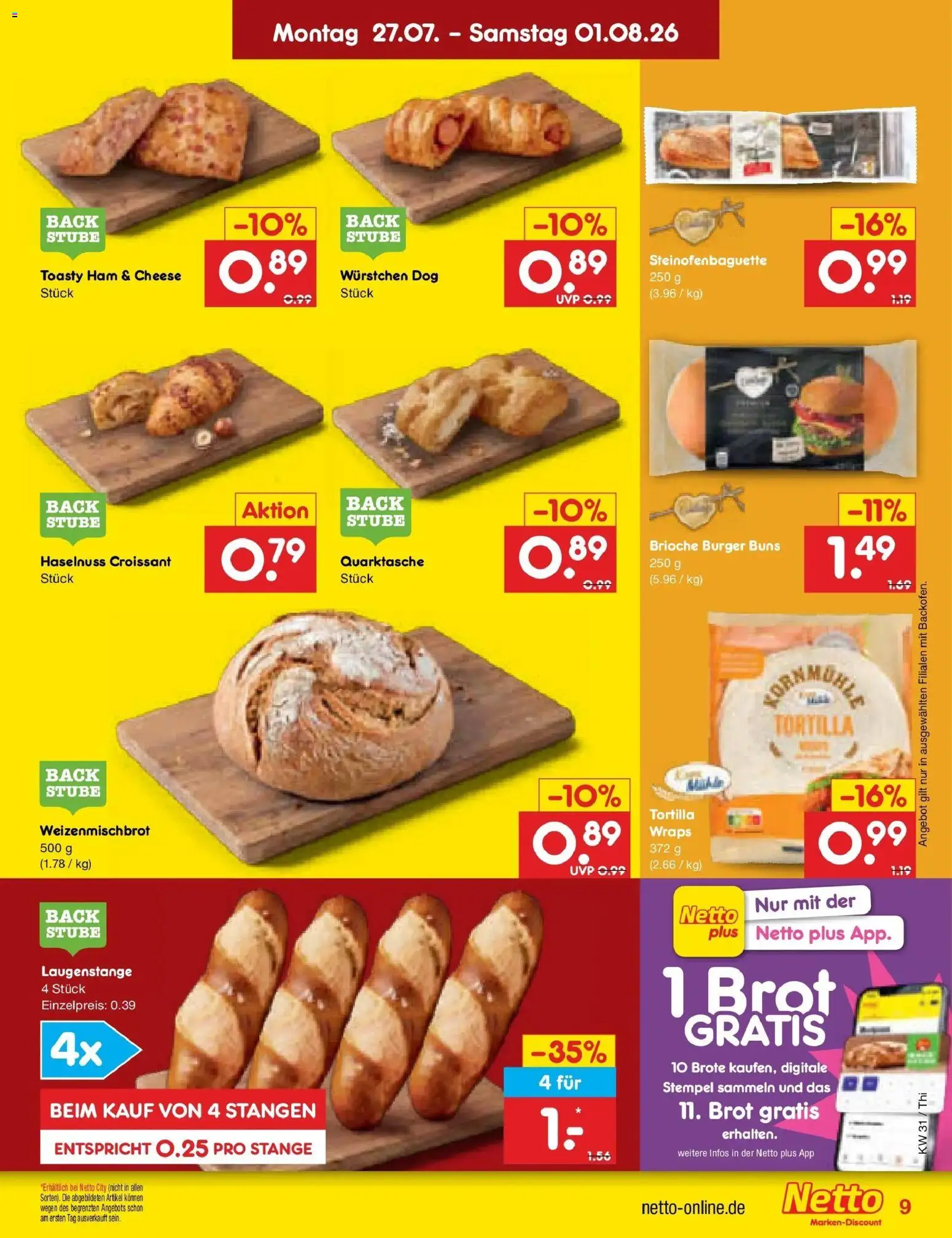 Netto Marken-Discount Prospekt Pirna – gültig ab 27.07.2026 | Seite: 11 | Produkte: Burger, Croissant, Brot