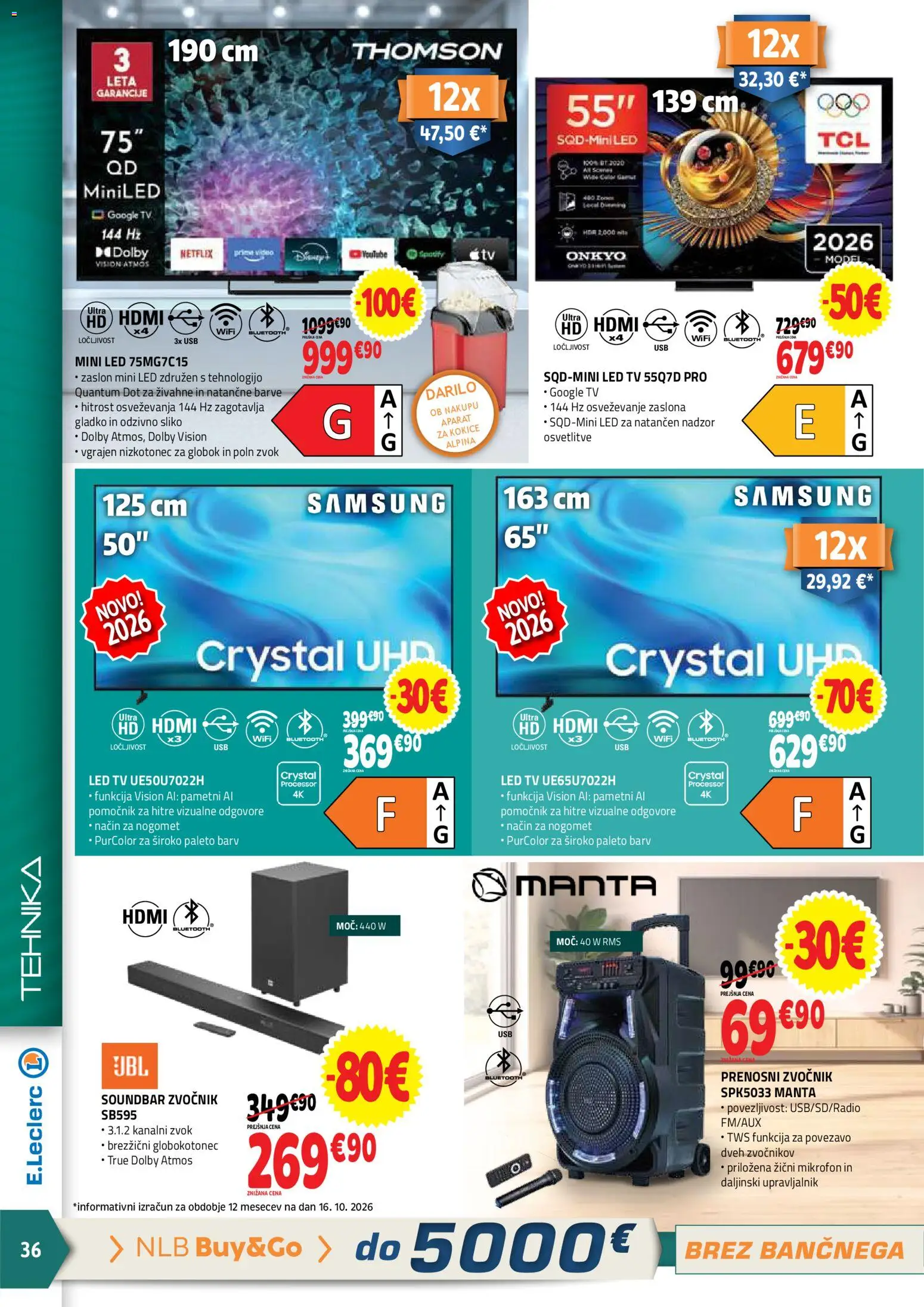 Novi E.leclerc katalog ponudbe – veljaven od 28.10.2026 | Stran: 36 | Izdelki: Tv, Mikrofon, Zvocnik, Usb