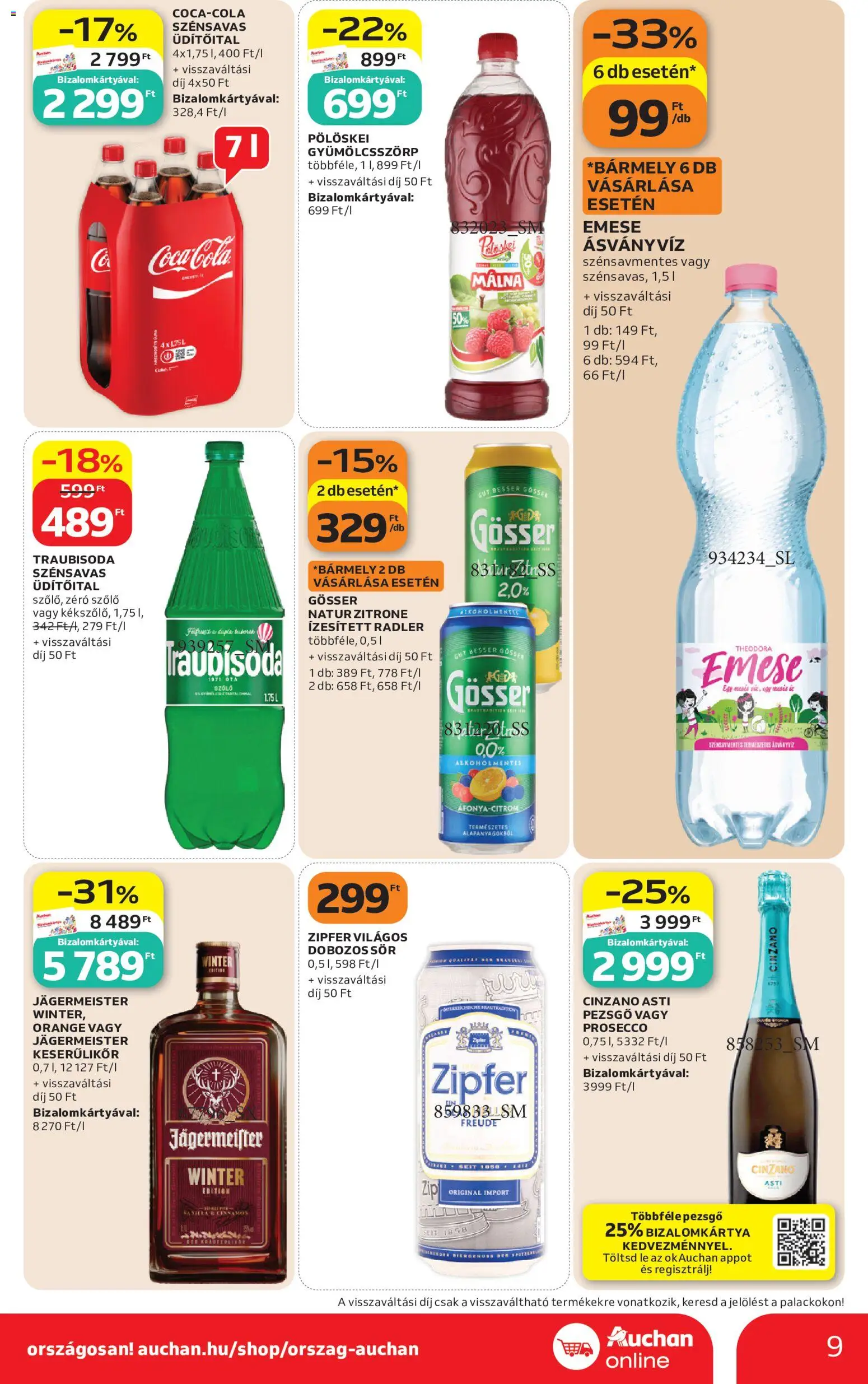 Auchan akciós ujság - amely érvényes a következő dátumtól: 2026.10.29. | Oldal: 9 | Termékek: Üdítőital, Jägermeister, Prosecco, Gösser