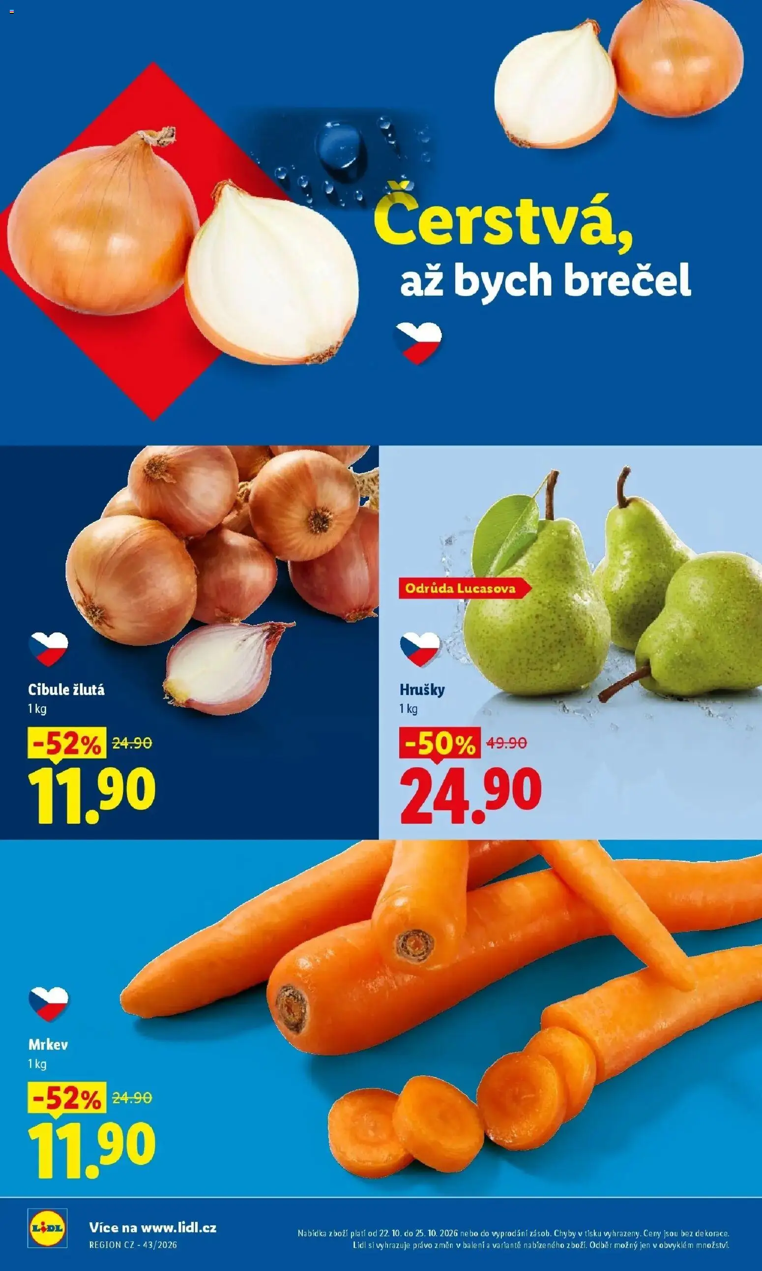 Lidl leták od 22.10.2026 - Nový akční leták | Strana: 12 | Produkty: Hrušky, Mrkev, Cibule