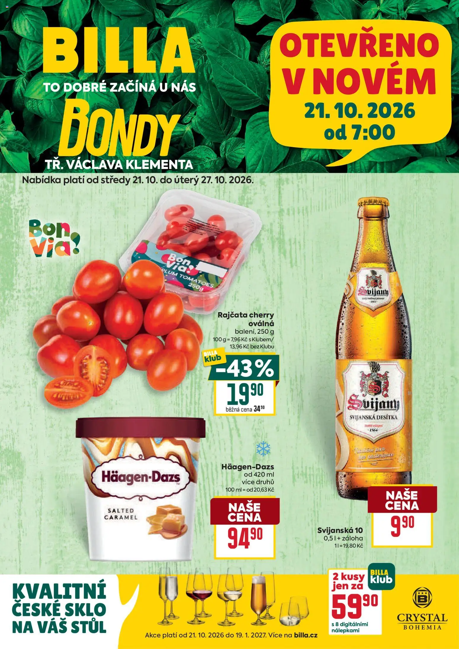 Billa leták - Mladá od 21.10.2026 | Strana: 1 | Produkty: Rajčata, Stůl, Svijany