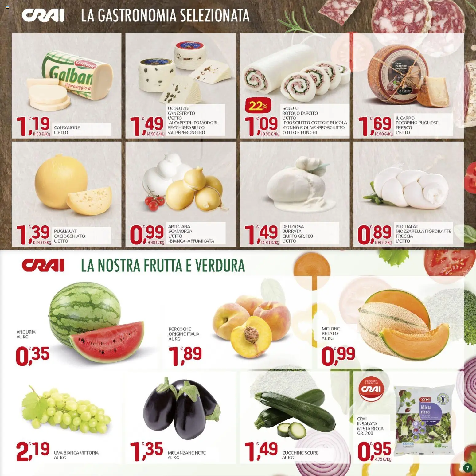 Volantino CRAI del 06/08/2026 | Pagina: 7 | Prodotti: Mozzarella, Melone, Melanzane, Zucchine