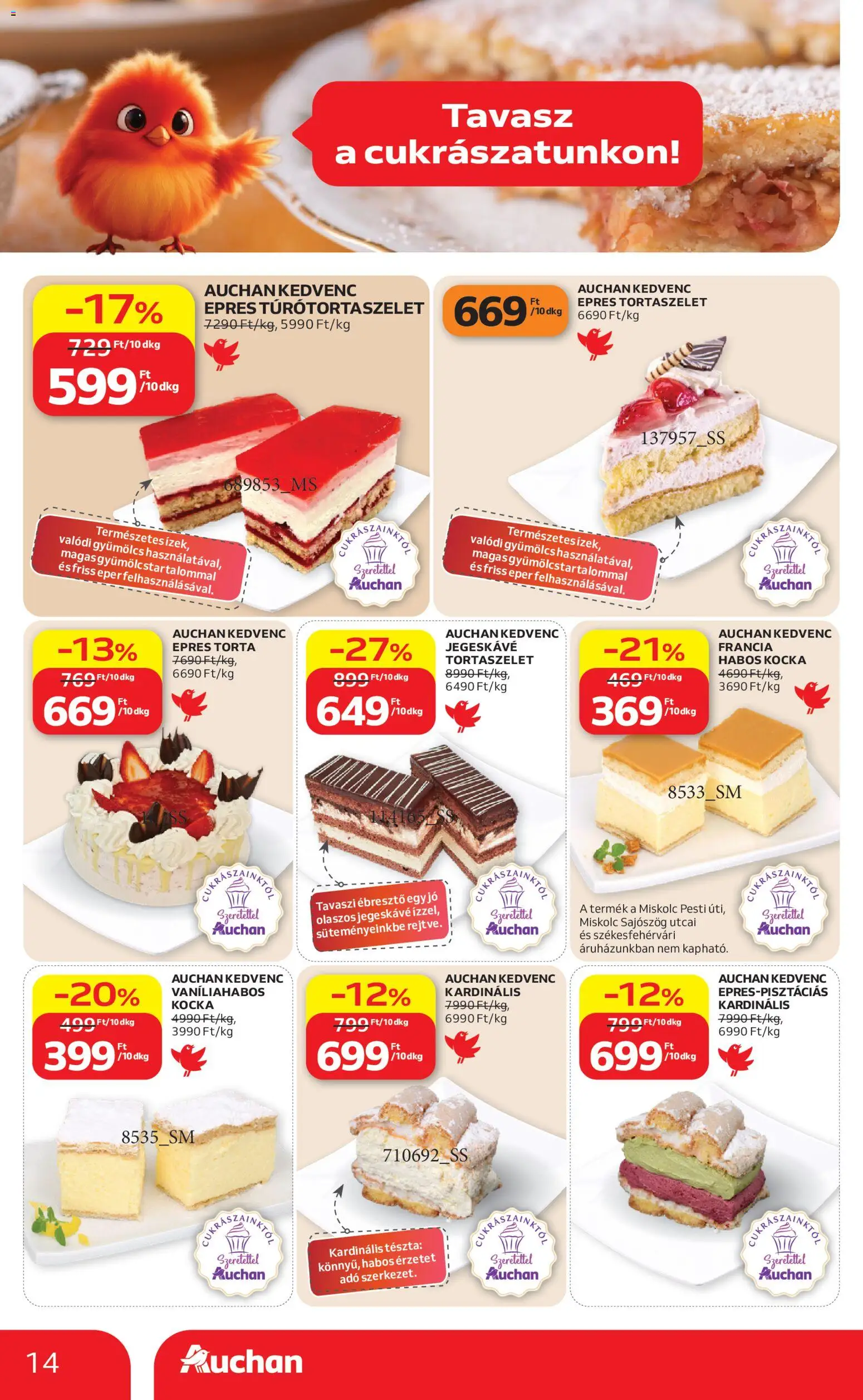 Auchan akciós ujság - amely érvényes a következő dátumtól: 09.04.2026 | Oldal: 14 | Termékek: Torta, Gyümölcs, Tészta, Eper