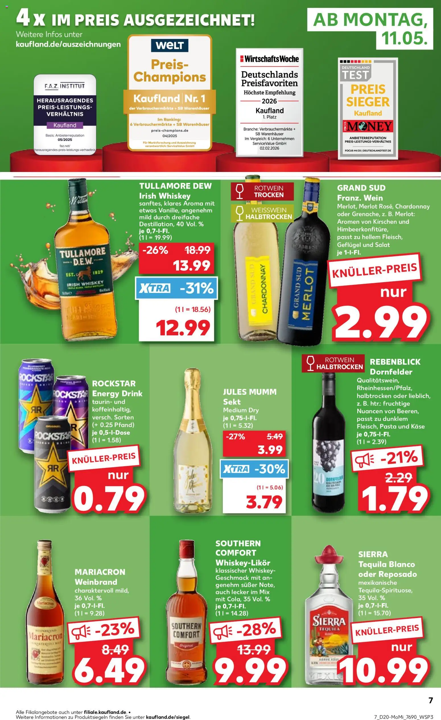 Kaufland Německo leták - Angebote ab Montag od 11.05.2026 | Strana: 7 | Produkty: Whiskey, Salát, Tequila, Energy drink