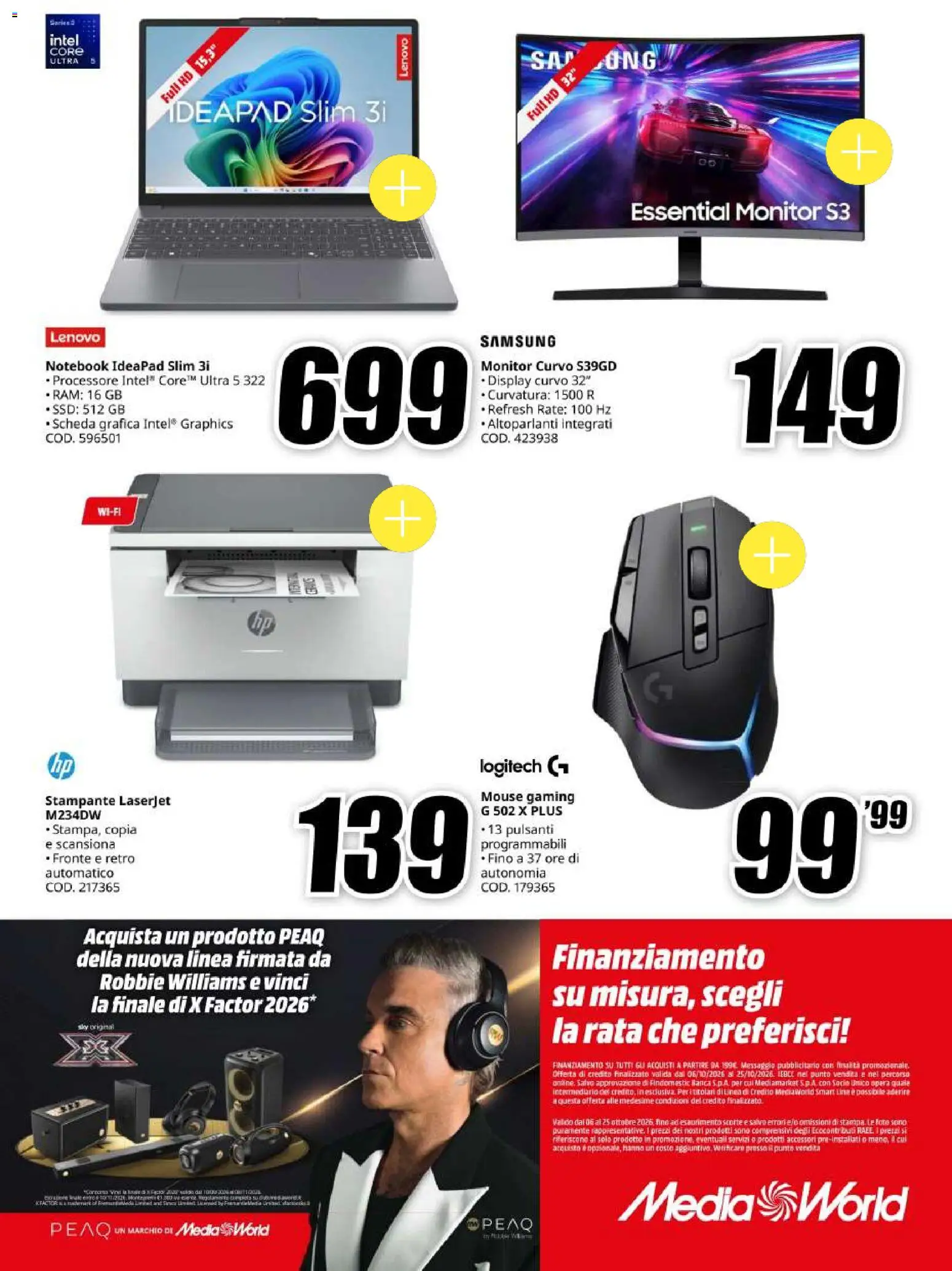 Volantino Media World del 06/10/2026 | Pagina: 16 | Prodotti: Monitor, Stampante, Mouse, Samsung