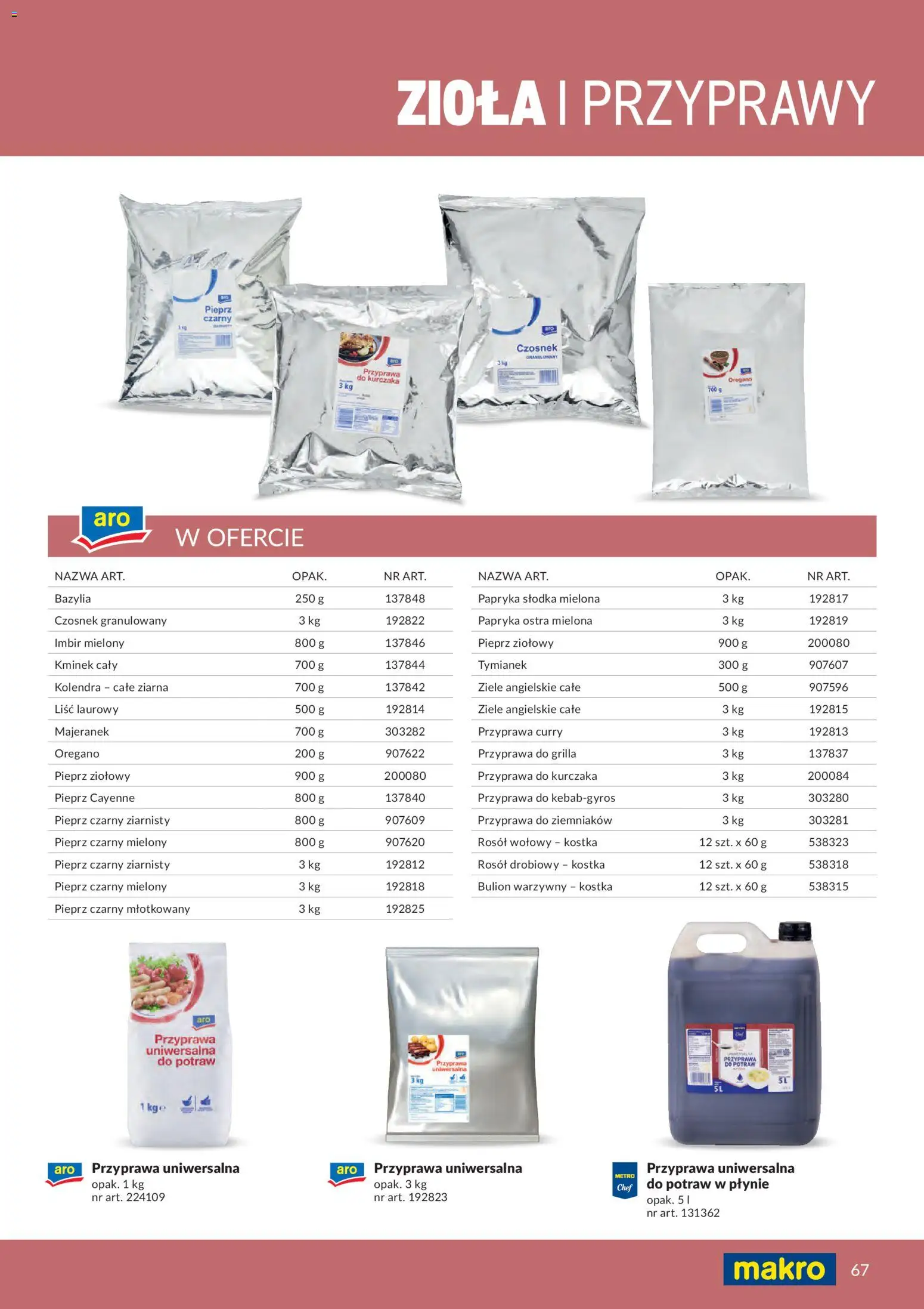 Makro gazetka - Produktów marek własnych dla profesjonalnej Gastronomii od 01.03.2026 | Strona: 67 | Produkty: Ziele angielskie, Pieprz Cayenne, Bulion, Przyprawa uniwersalna