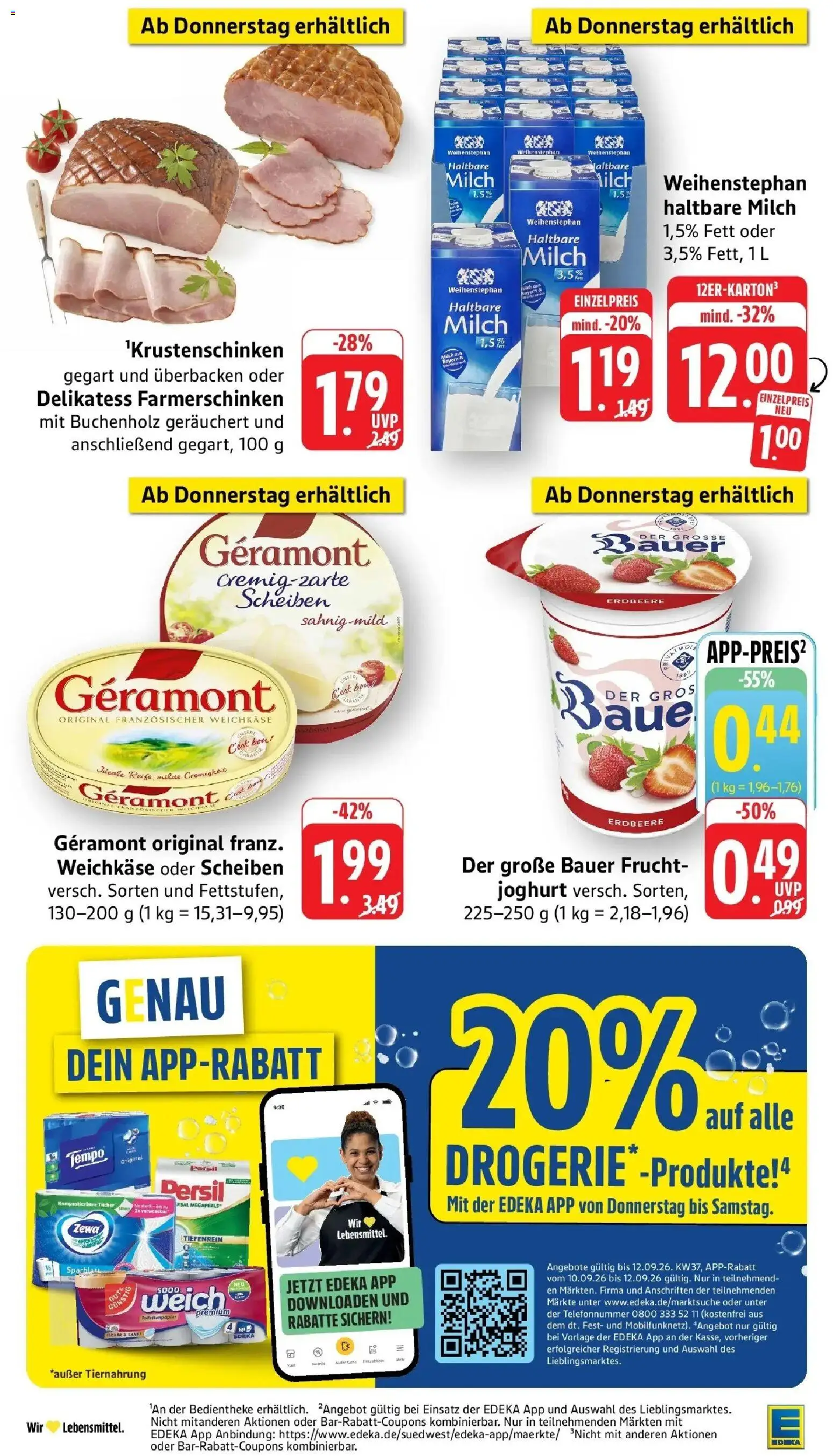 E center Prospekt Köngen (ab 07.09.2026) zum Blättern | Seite: 40 | Produkte: Geramont, Milch 3,5%, Zewa, Persil
