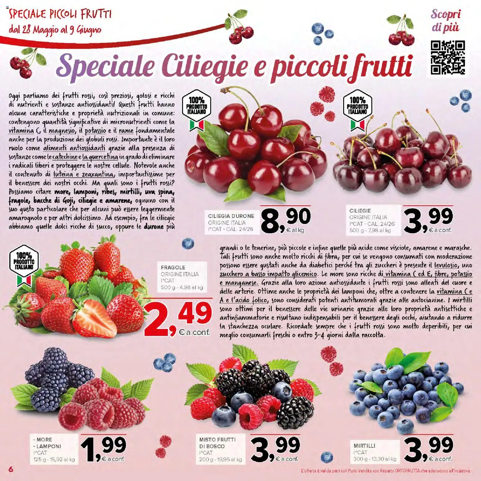 Volantino Todis del 28.05.2026 | Pagina: 6 | Prodotti: Fragole, Zucchero, Uva, Mirtilli