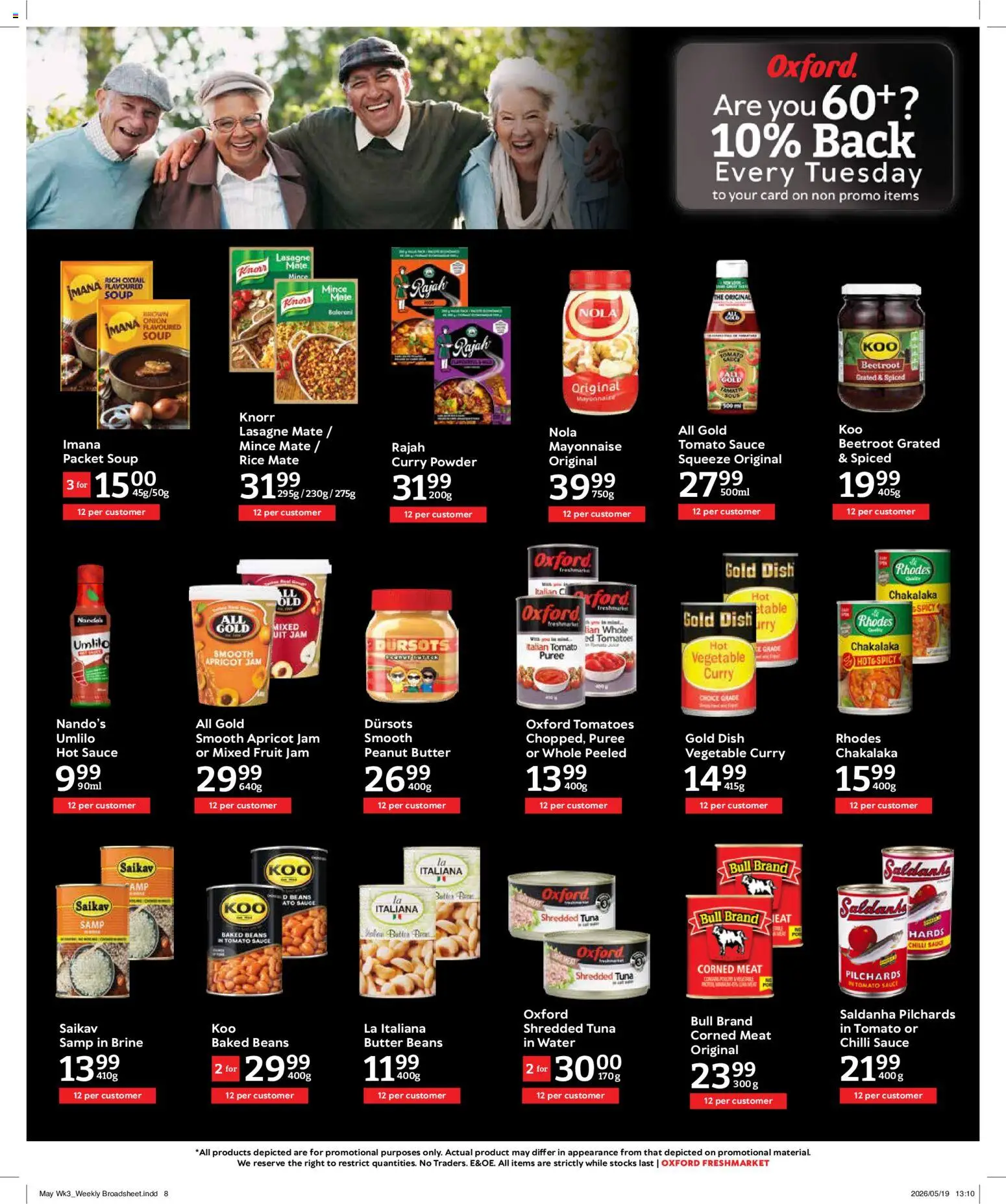 New Oxford Freshmarket catalogue – valid from 20.05.2026 | Page: 8 | Products: Corned meat, Butter, Powder, Tomatoes