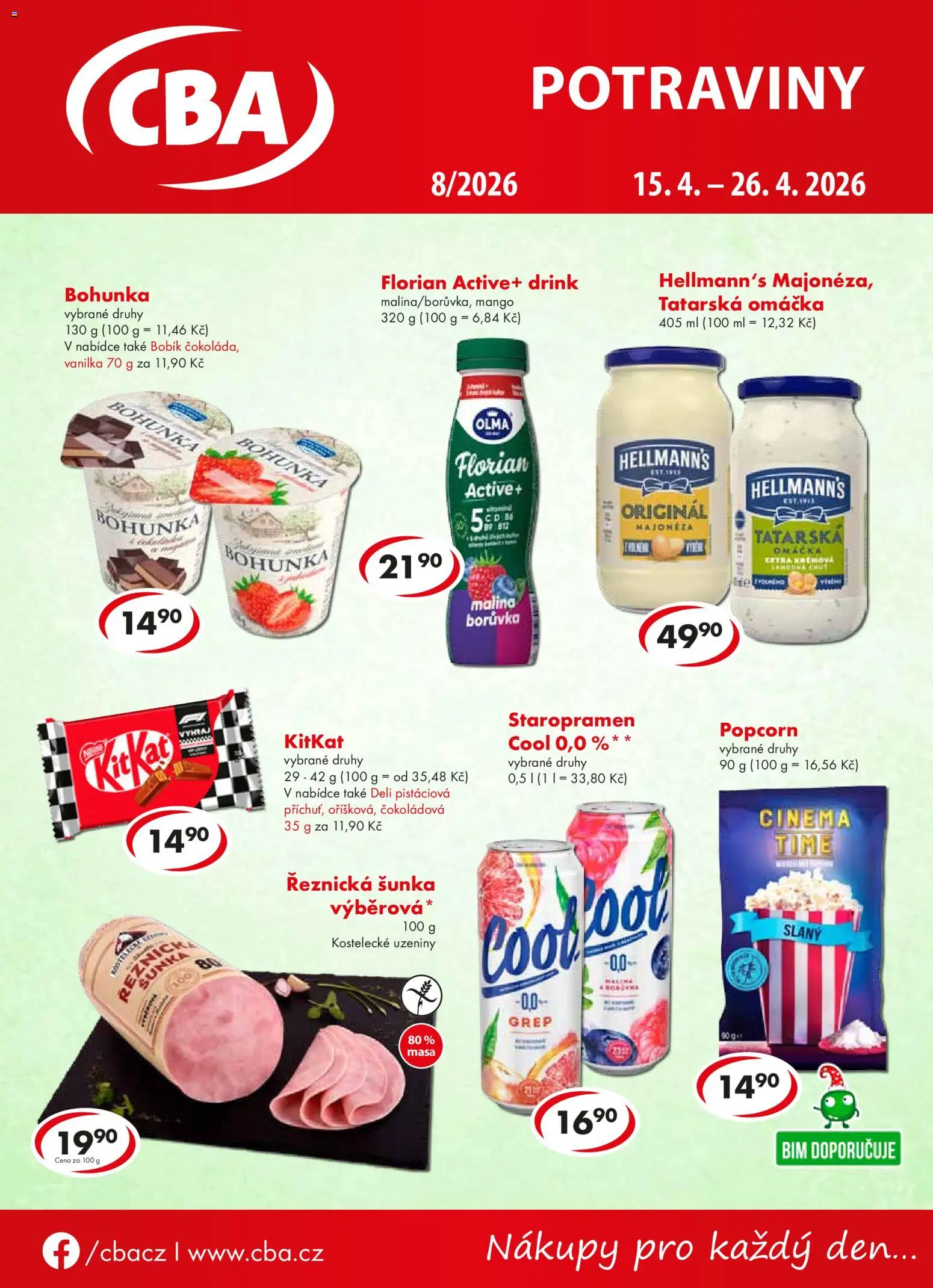 CBA leták od 15.04.2026 | Strana: 1 | Produkty: Staropramen, Uzeniny, Popcorn, Tatarská omáčka