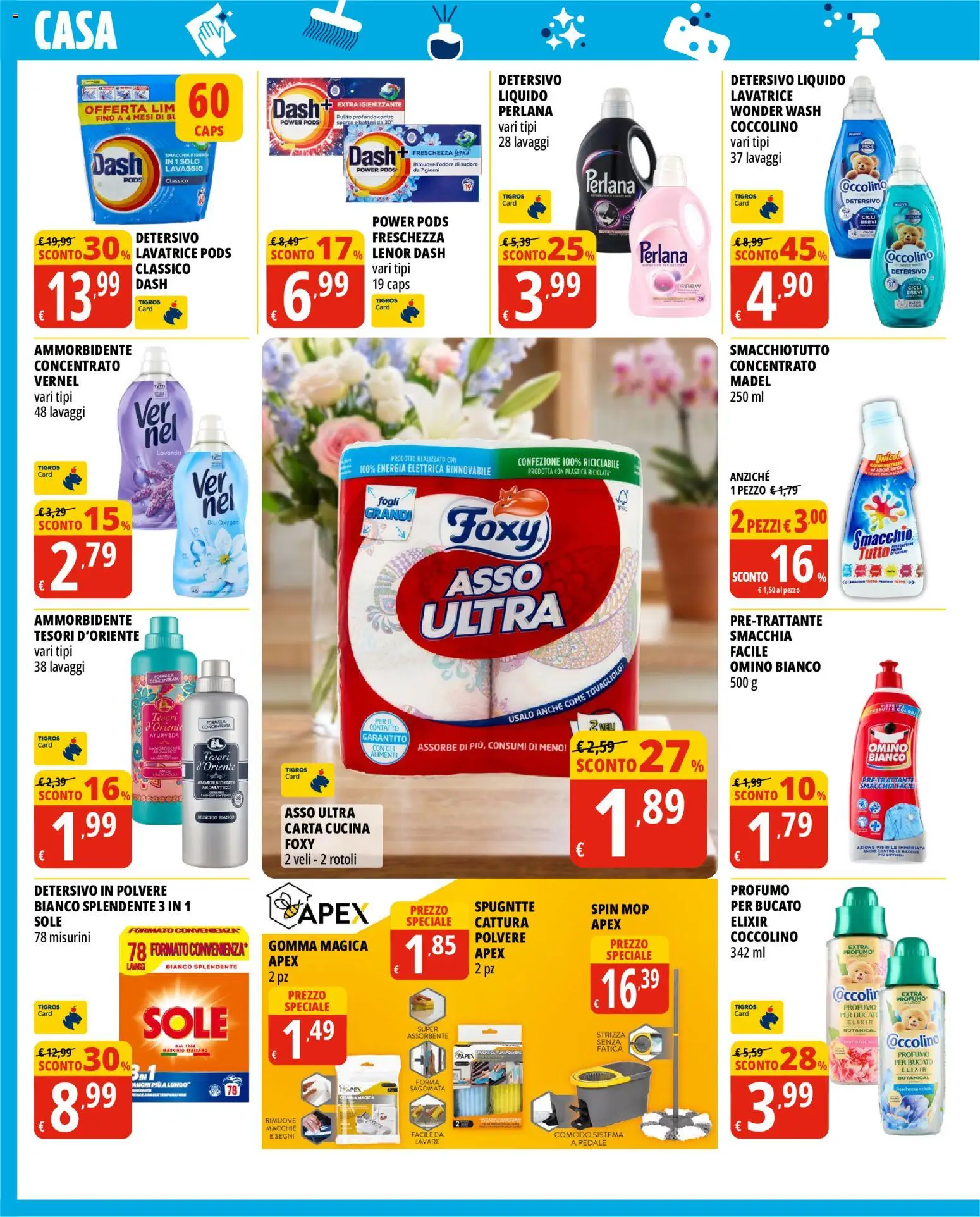 Volantino Tigros del 16/09/2026 | Pagina: 4 | Prodotti: Detersivo in polvere, Ammorbidente, Lavatrice, Profumo