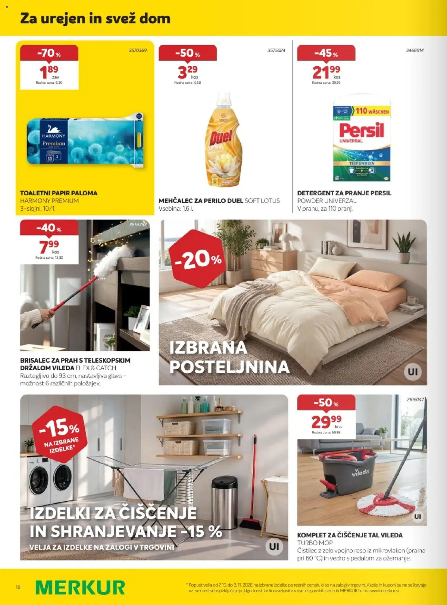 Novi Merkur katalog ponudbe – veljaven od 07.10.2026 | Stran: 18 | Izdelki: Toaletni papir, Posteljnina, Mehcalec za perilo, Detergent
