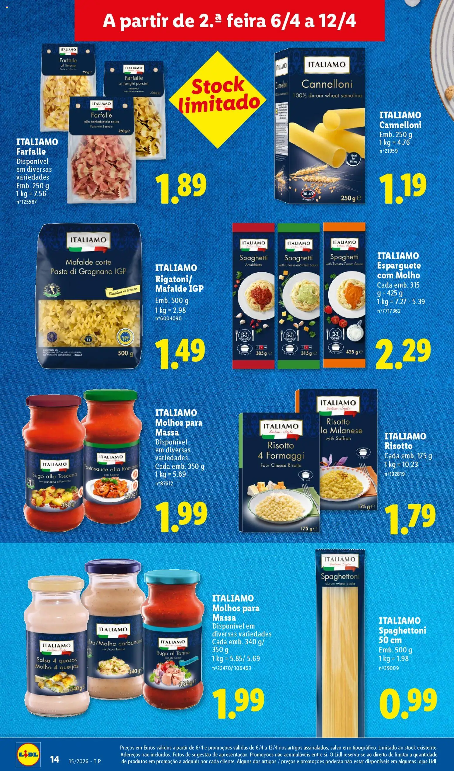 Lidl folheto │ válido de 06.04.2026 | Página: 14 | Produtos: Esparguete, Bacon, Massa