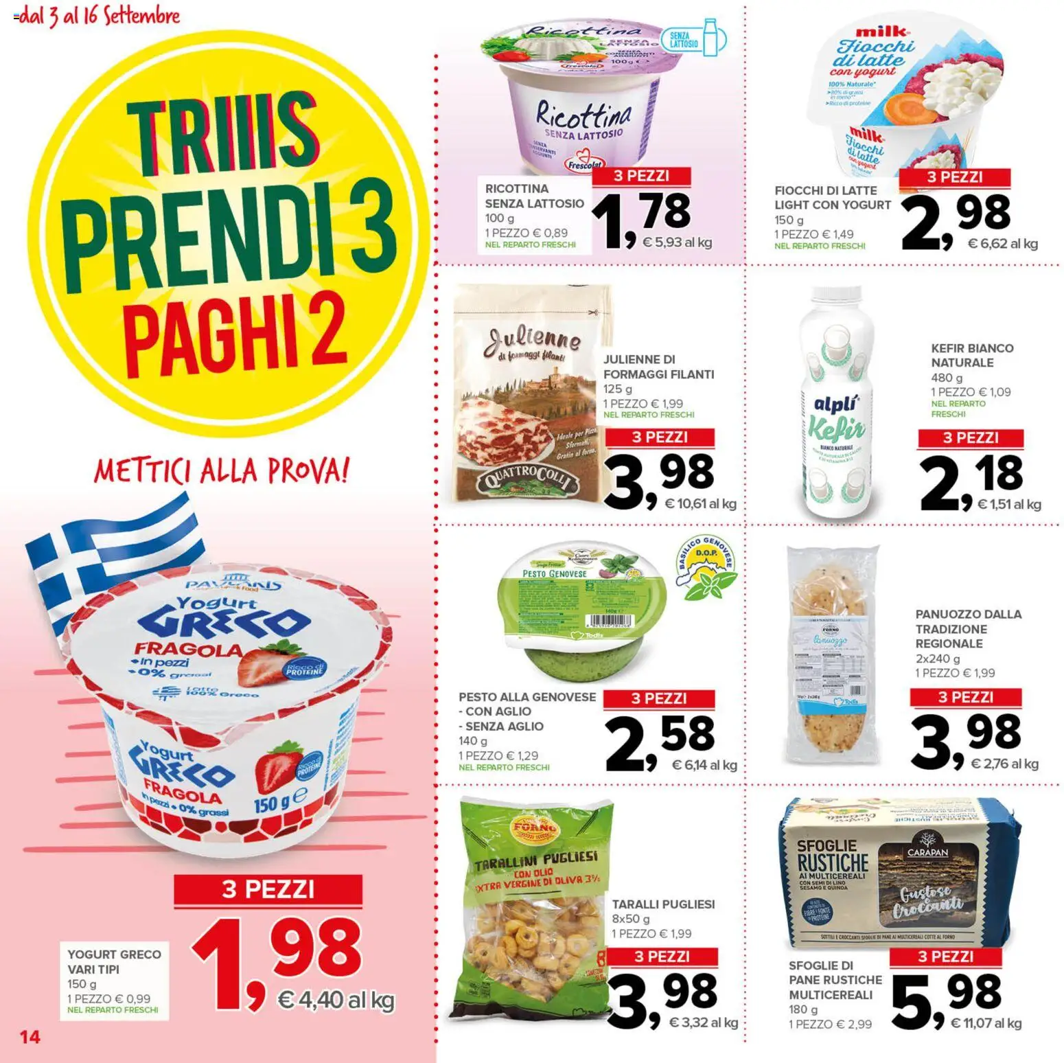 Volantino Todis del 03/09/2026 | Pagina: 14 | Prodotti: Kefir, Pane, Sesamo, Quinoa