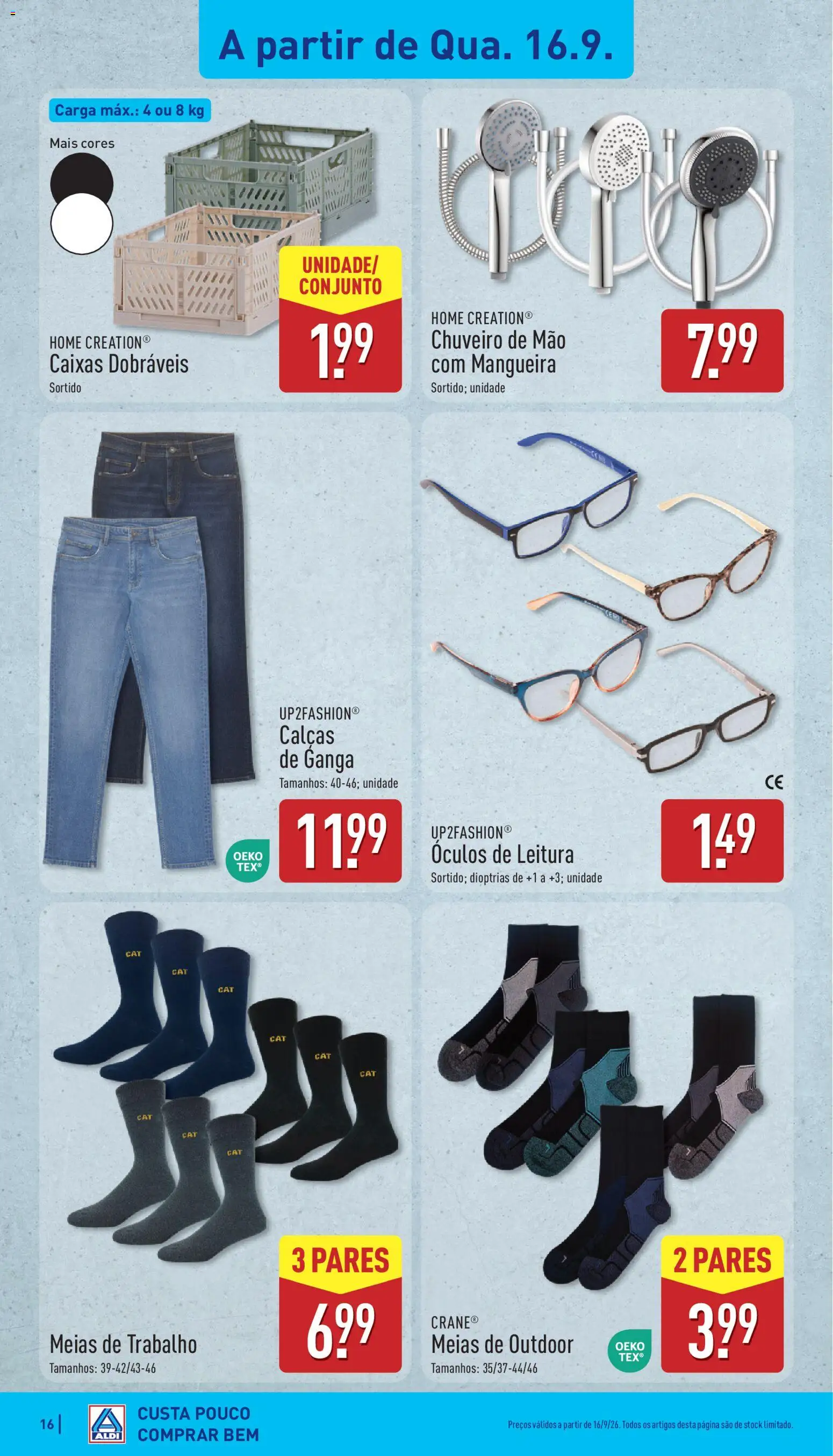 Aldi folheto │ válido de 14/09/2026 | Página: 16 | Produtos: Óculos, Jeans, Calças, Meias