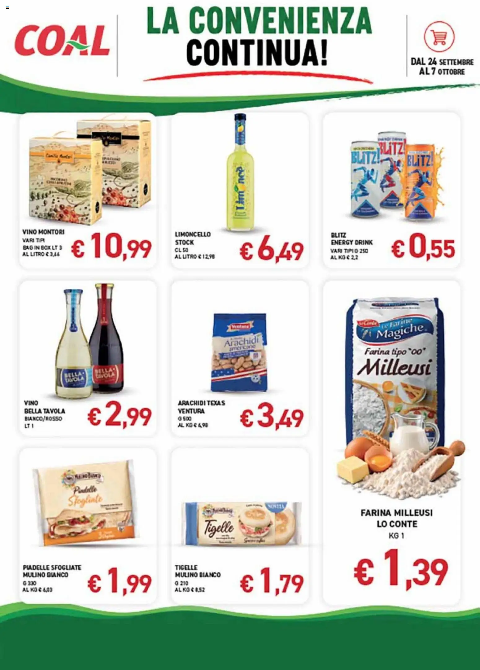 Volantino Coal del 24/09/2026 | Pagina: 4 | Prodotti: Vino, Limoncello, Arachidi, Farina tipo 00
