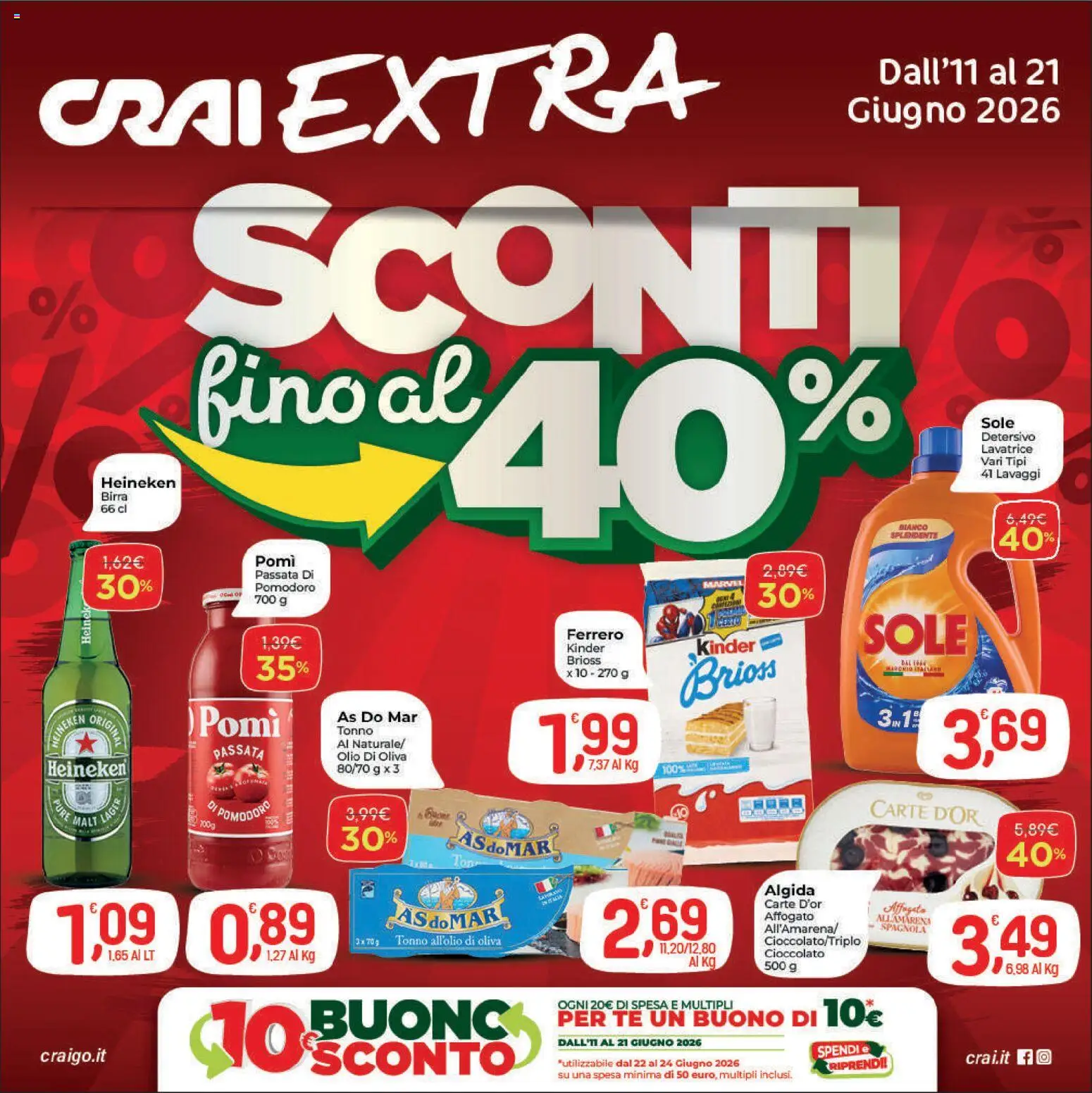 Volantino CRAI del 11.06.2026 | Pagina: 1 | Prodotti: Tè, Tonno, Heineken, Olio di Oliva