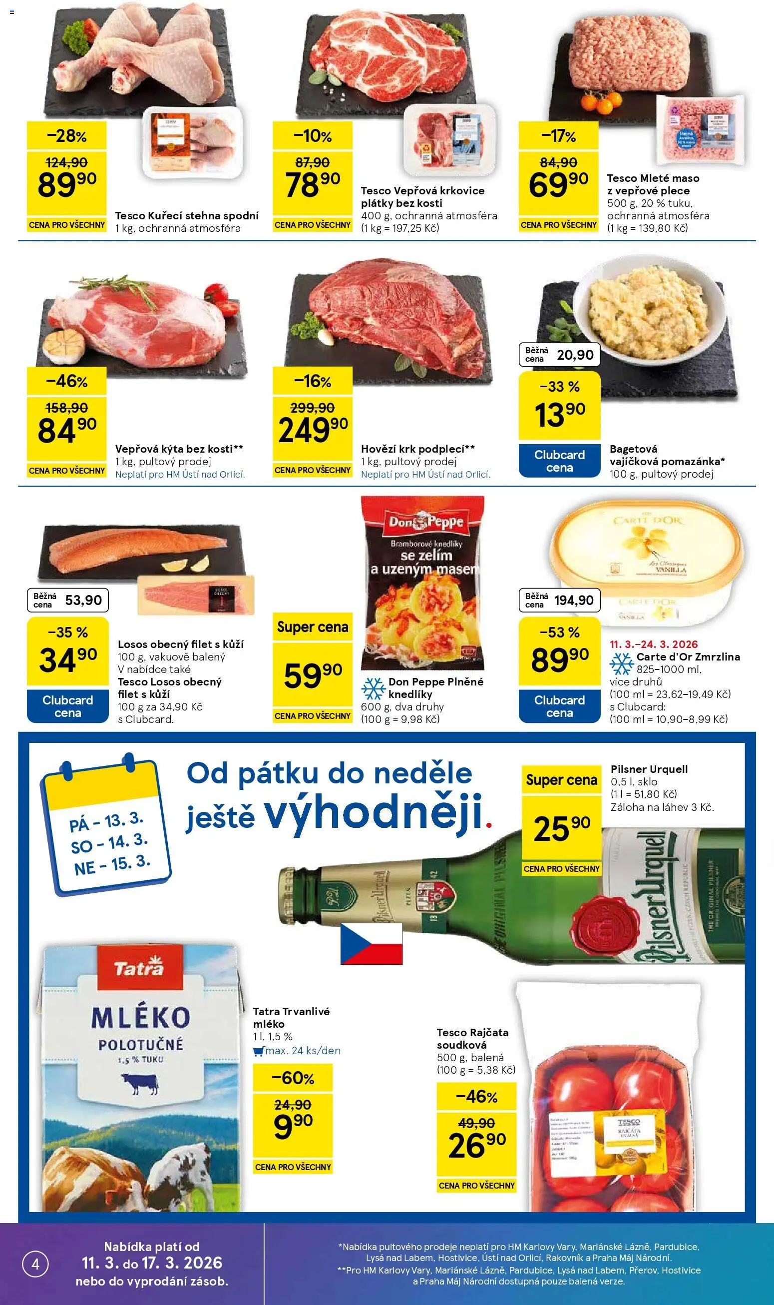 Tesco leták - Hypermarket od 11.03.2026 | Strana: 4 | Produkty: Hovězí, Mléko, Rajčata, Kýta