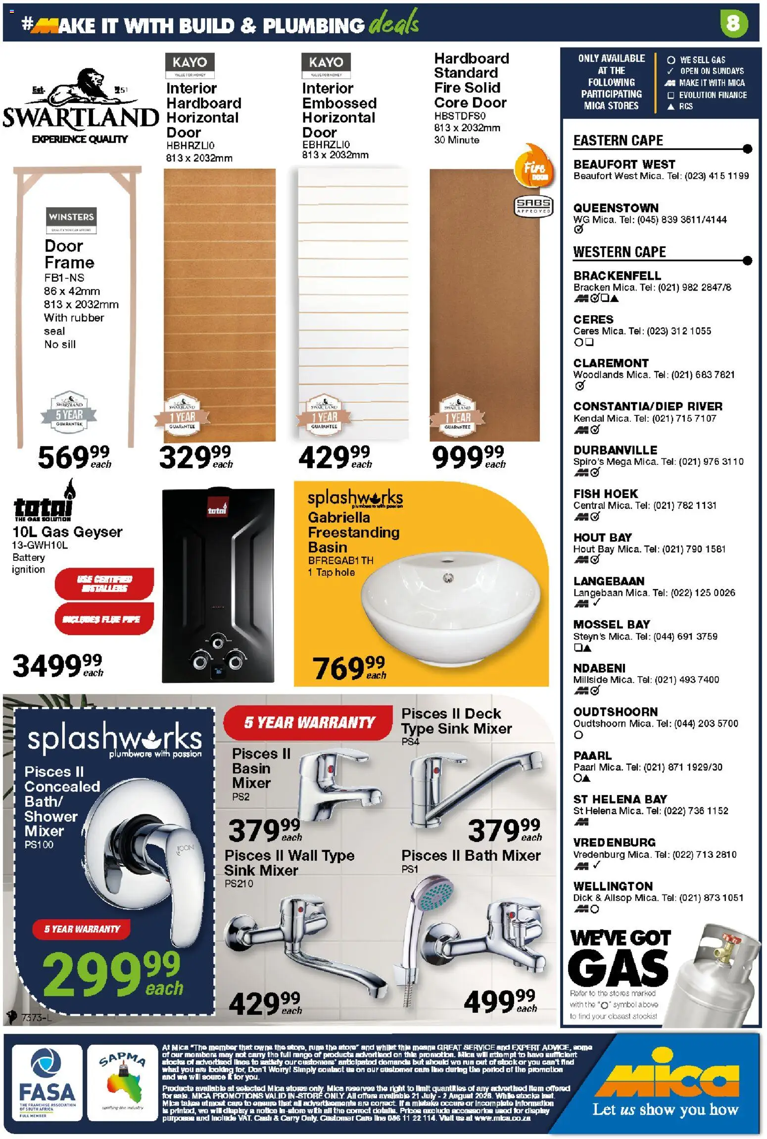 New MICA catalogue – valid from 21/07/2026 | Page: 10 | Products: Door frame, Shower, Basin, Tap