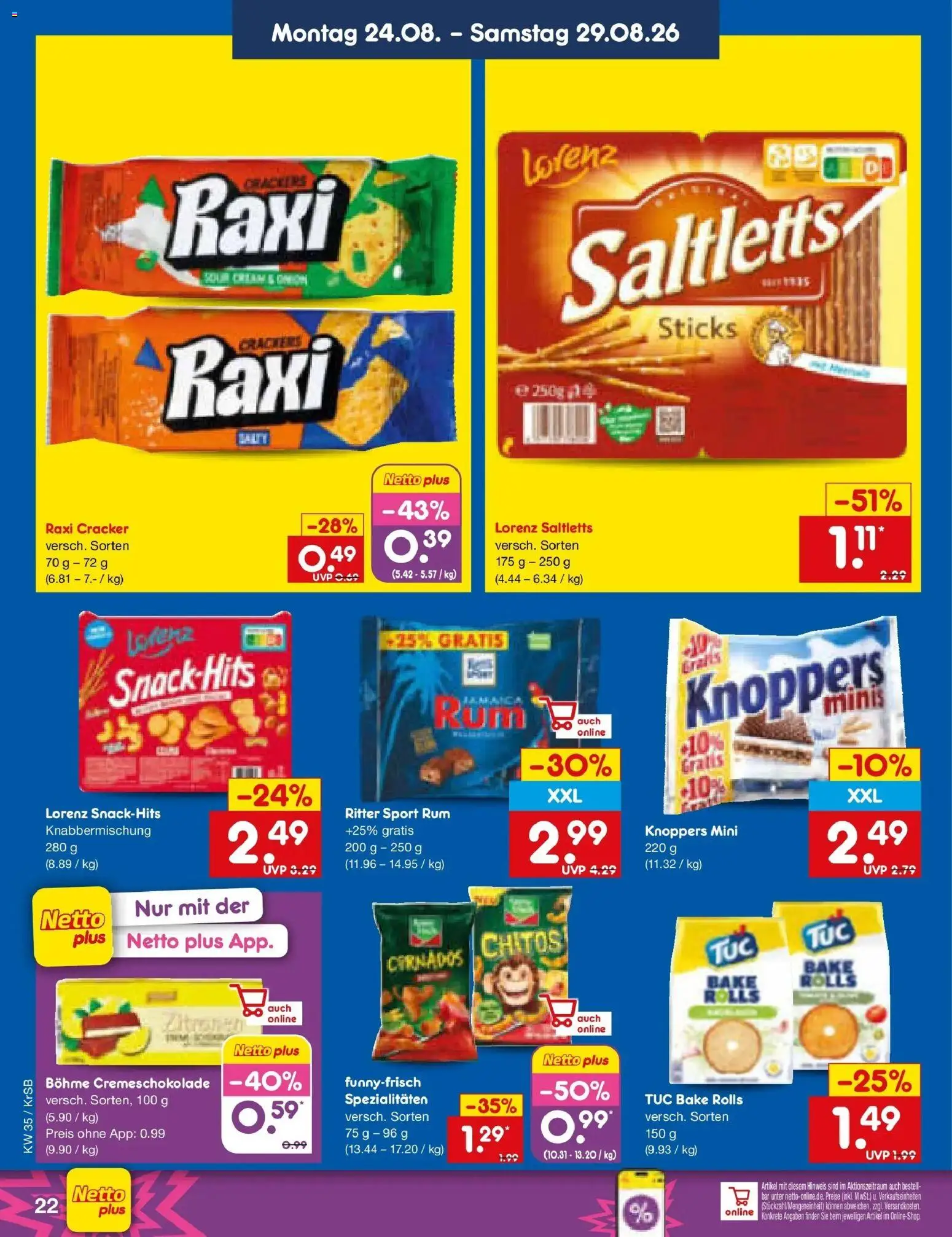 Netto Marken-Discount Prospekt Baesweiler – gültig ab 24.08.2026 | Seite: 34 | Produkte: Rum, Spezialitäten, Ritter sport, Knoppers