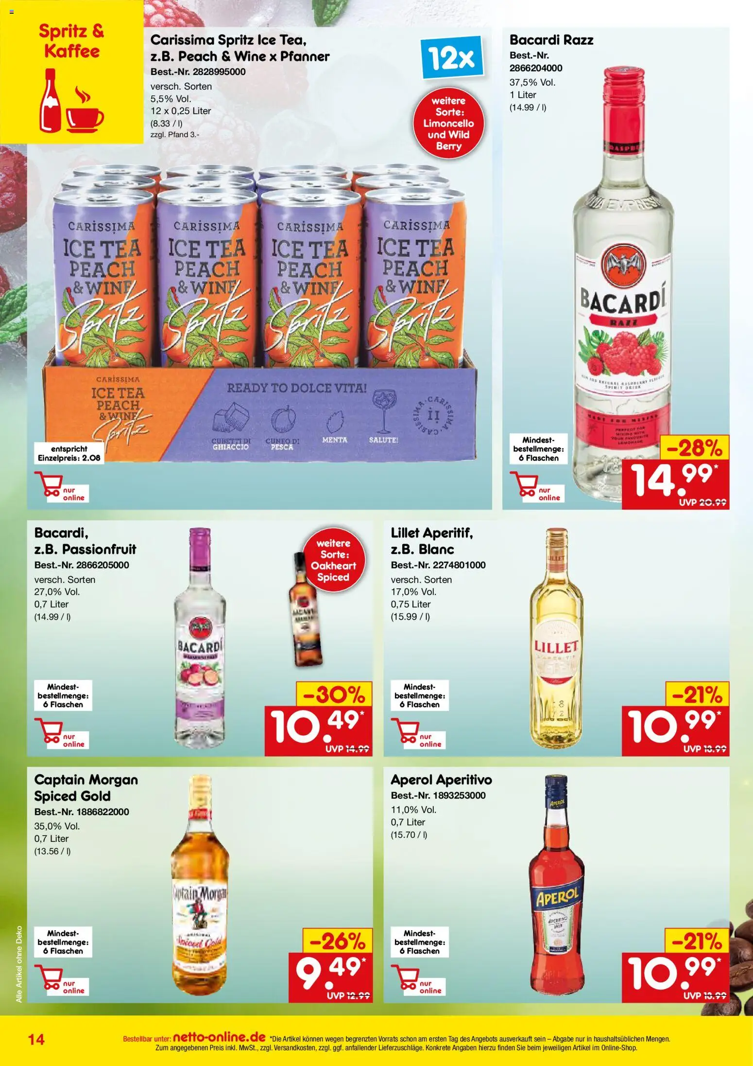 Netto Marken-Discount Online-Angebote Juni – gültig ab 01.06.2026 | Seite: 14 | Produkte: Bacardi, Kaffee, Lillet, Aperol