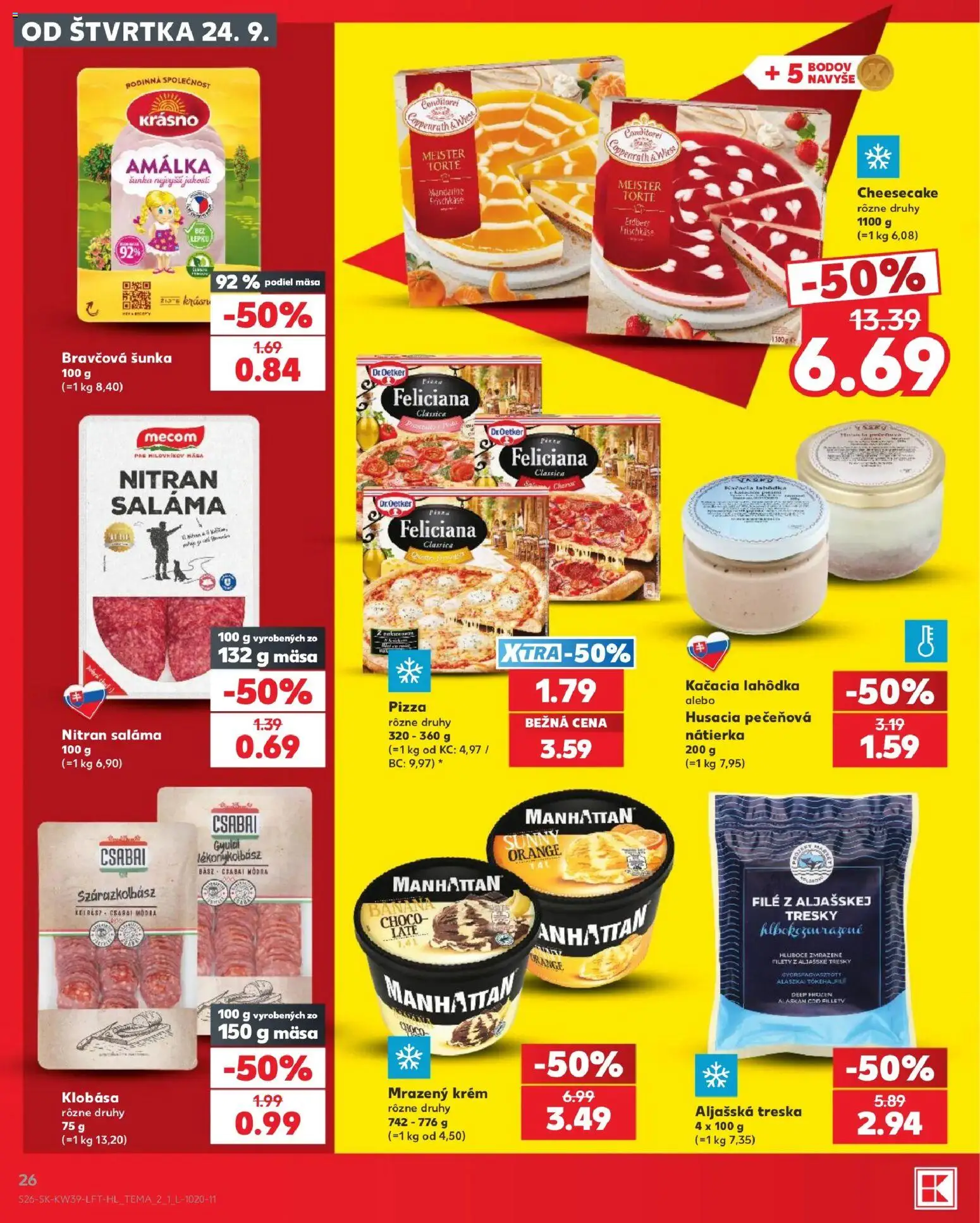 Nové Kaufland akcie – leták je platný od 24.09.2026 | Strana: 26 | Produkty: Saláma, Šunka, Klobása, Nátierka