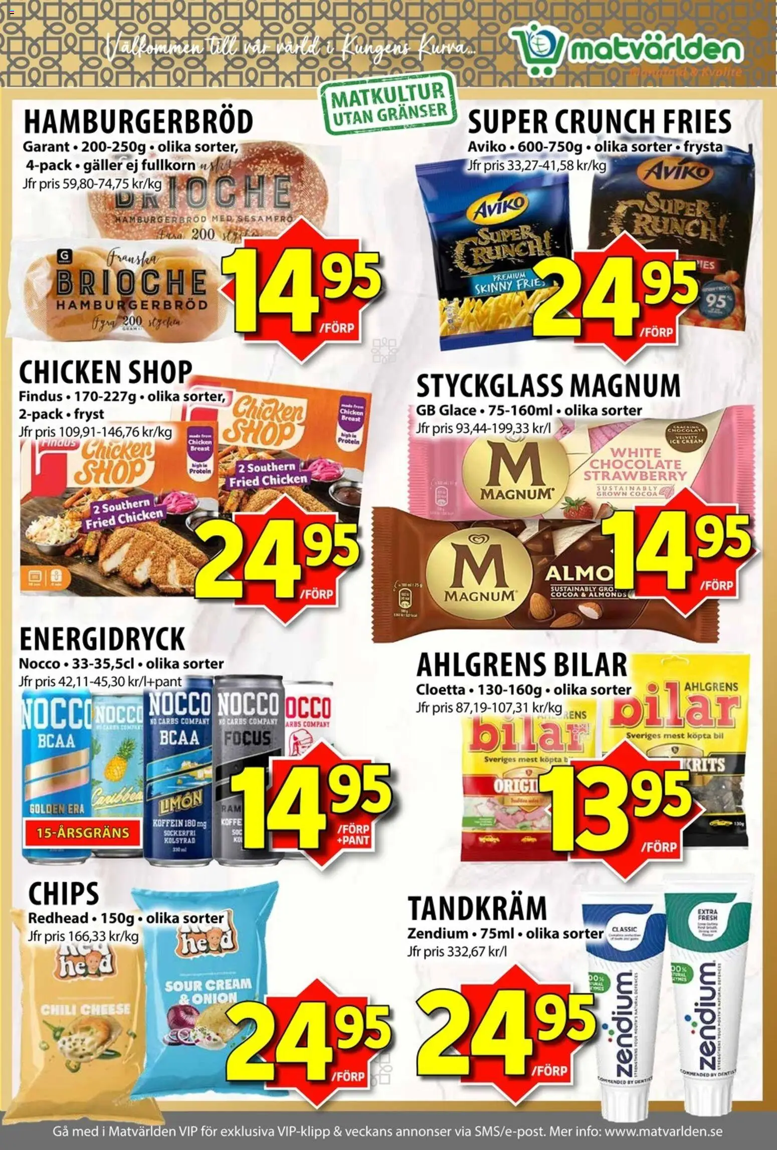 Matvärlden reklamblad aktuell från 07/09/2026 | Sida: 2 | Produkter: Tandkräm, Galler, Hamburgerbröd, Protein