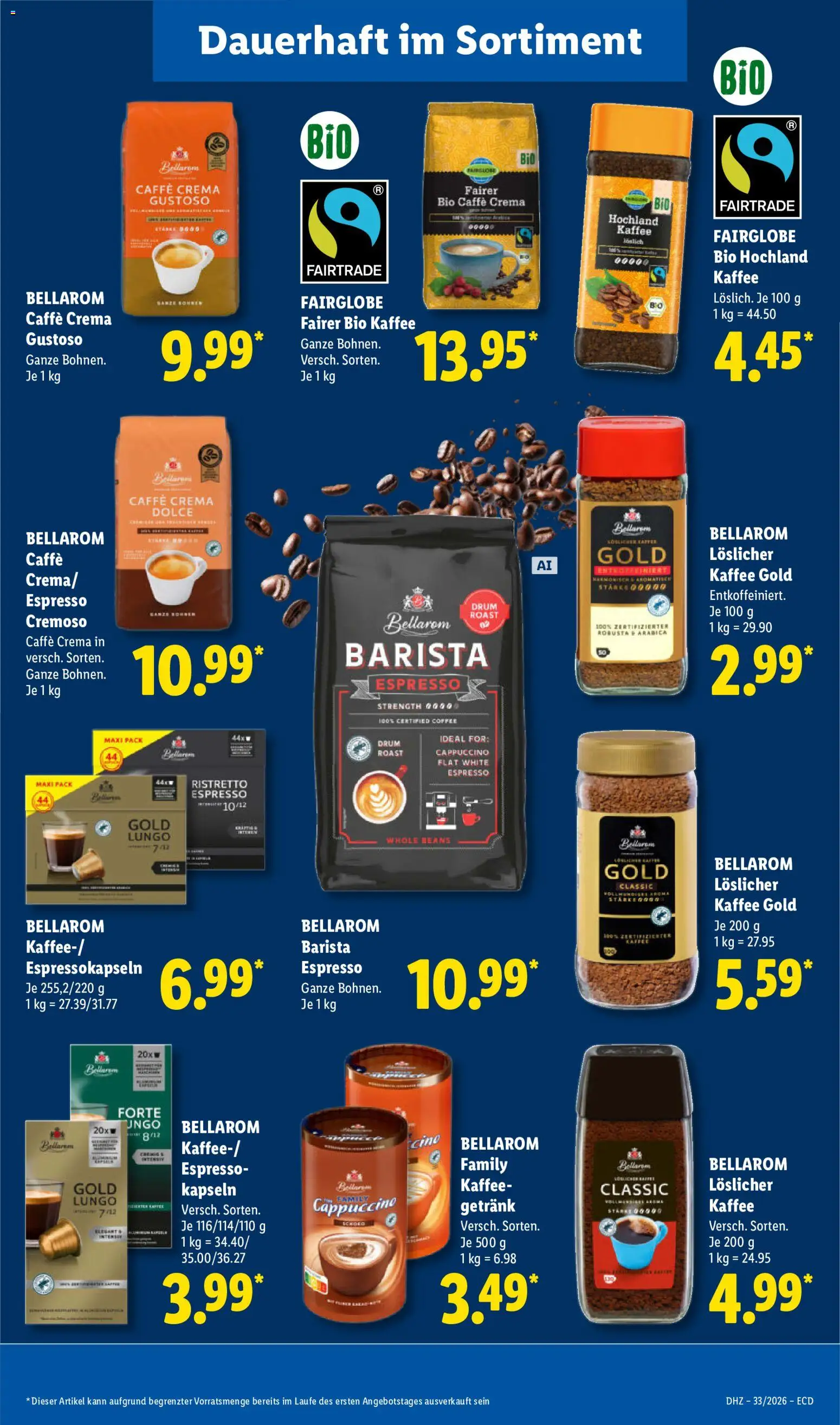 Lidl Německo leták od 10.08.2026 | Strana: 17 | Produkty: Bellarom espresso, Caffè crema, Cappuccino, Bellarom