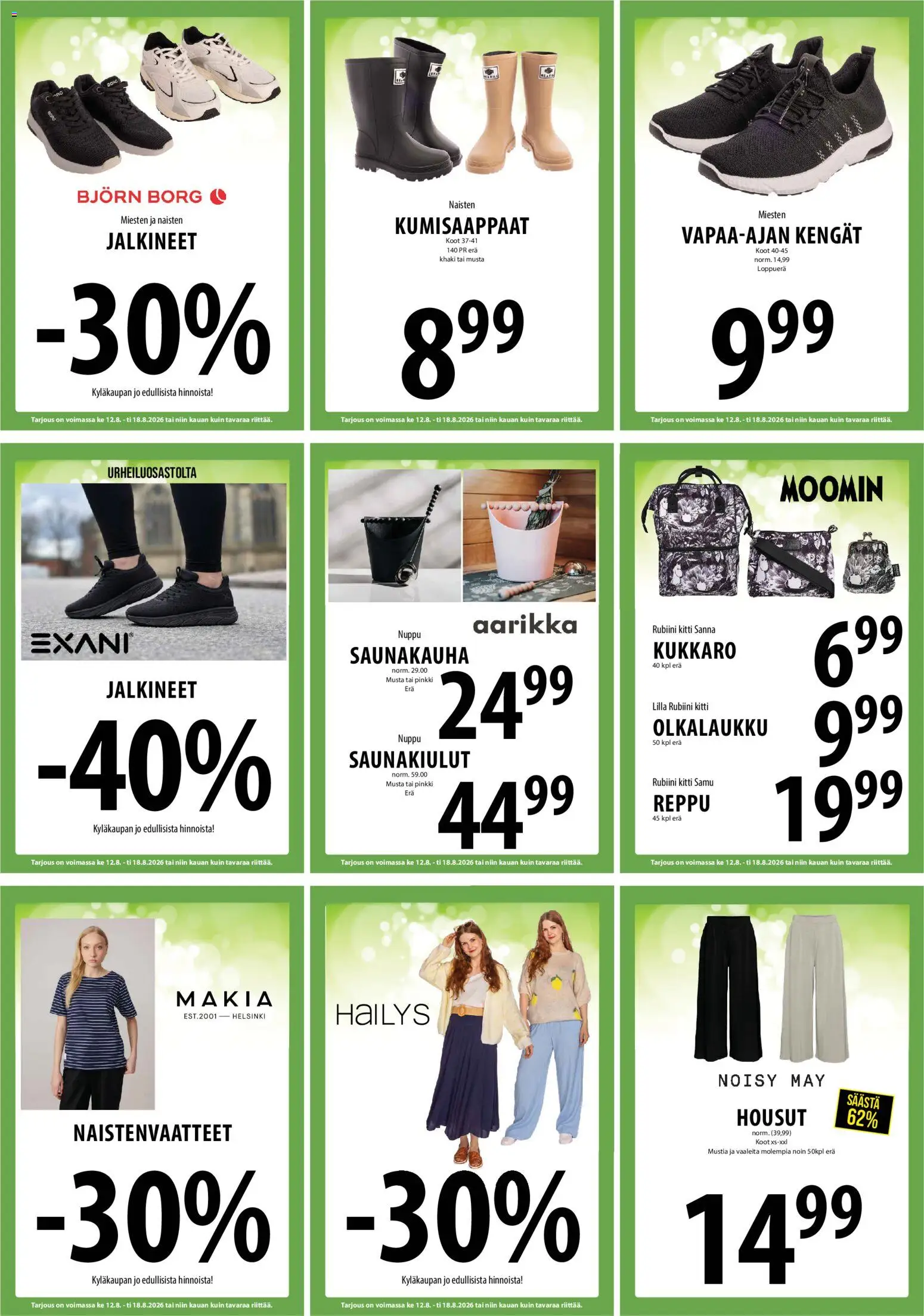 Tuuri tarjoukset – voimassa 12/08/2026 alkaen | Sivu: 13 | Tuotteet: Housut, Kukkaro, Reppu, Kumisaappaat