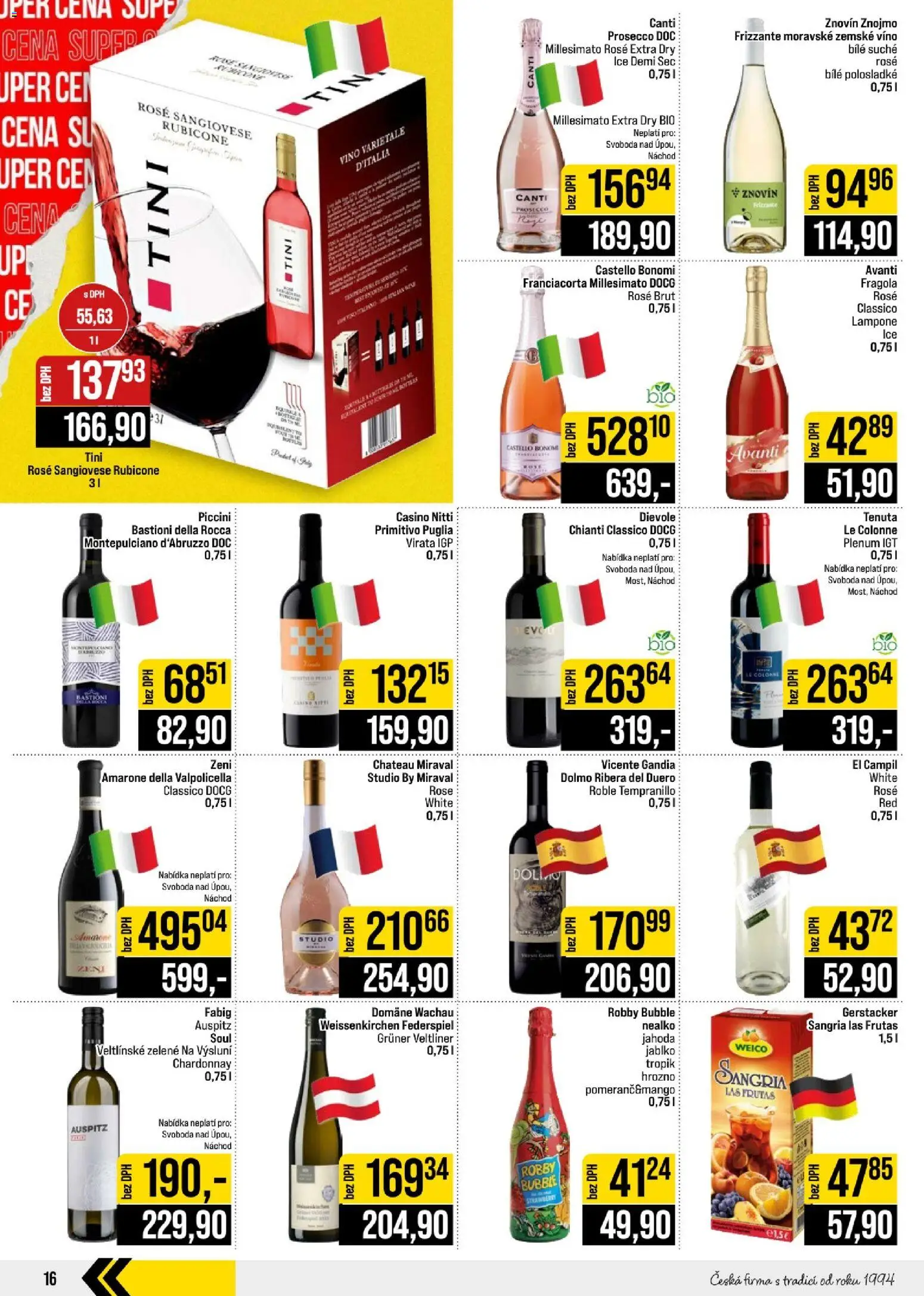 Jip leták - Cash & Carry od 02.09.2026 | Strana: 16 | Produkty: Víno, Primitivo Puglia, Sangria, Prosecco DOC
