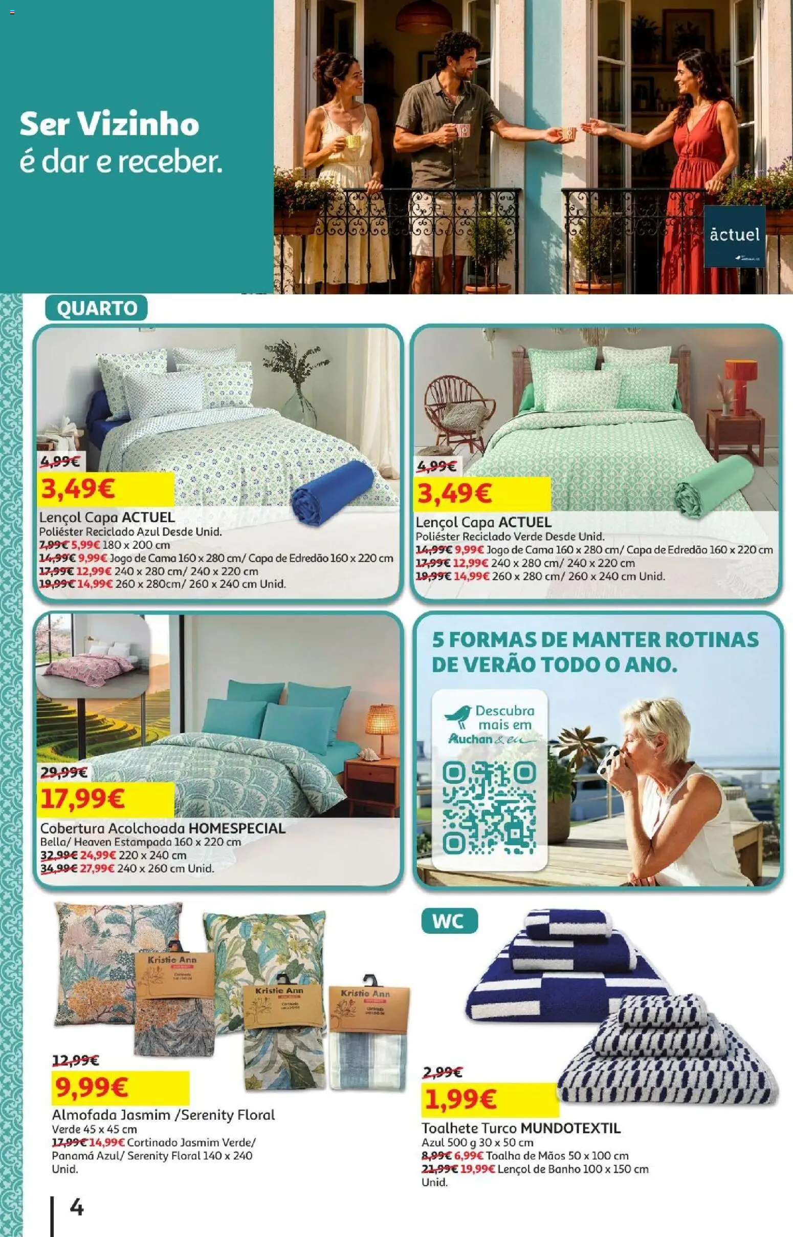 Auchan - Férias de Verão  Casa Verão │ válido de 22/07/2026 | Página: 4 | Produtos: Jogo de cama, Cama, Almofada, Banho