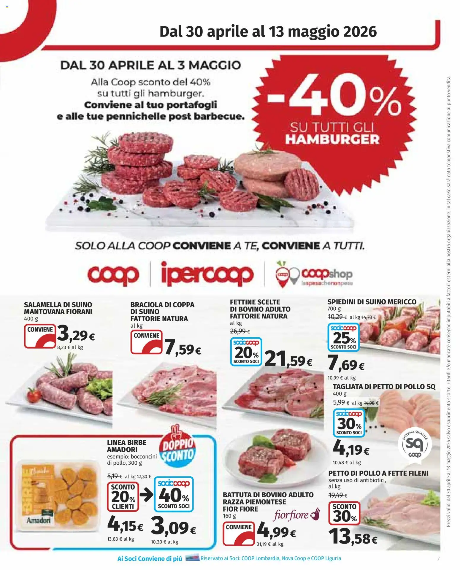 Volantino COOP del 30.04.2026 | Pagina: 7 | Prodotti: Bovino, Pollo, Data, Hamburger
