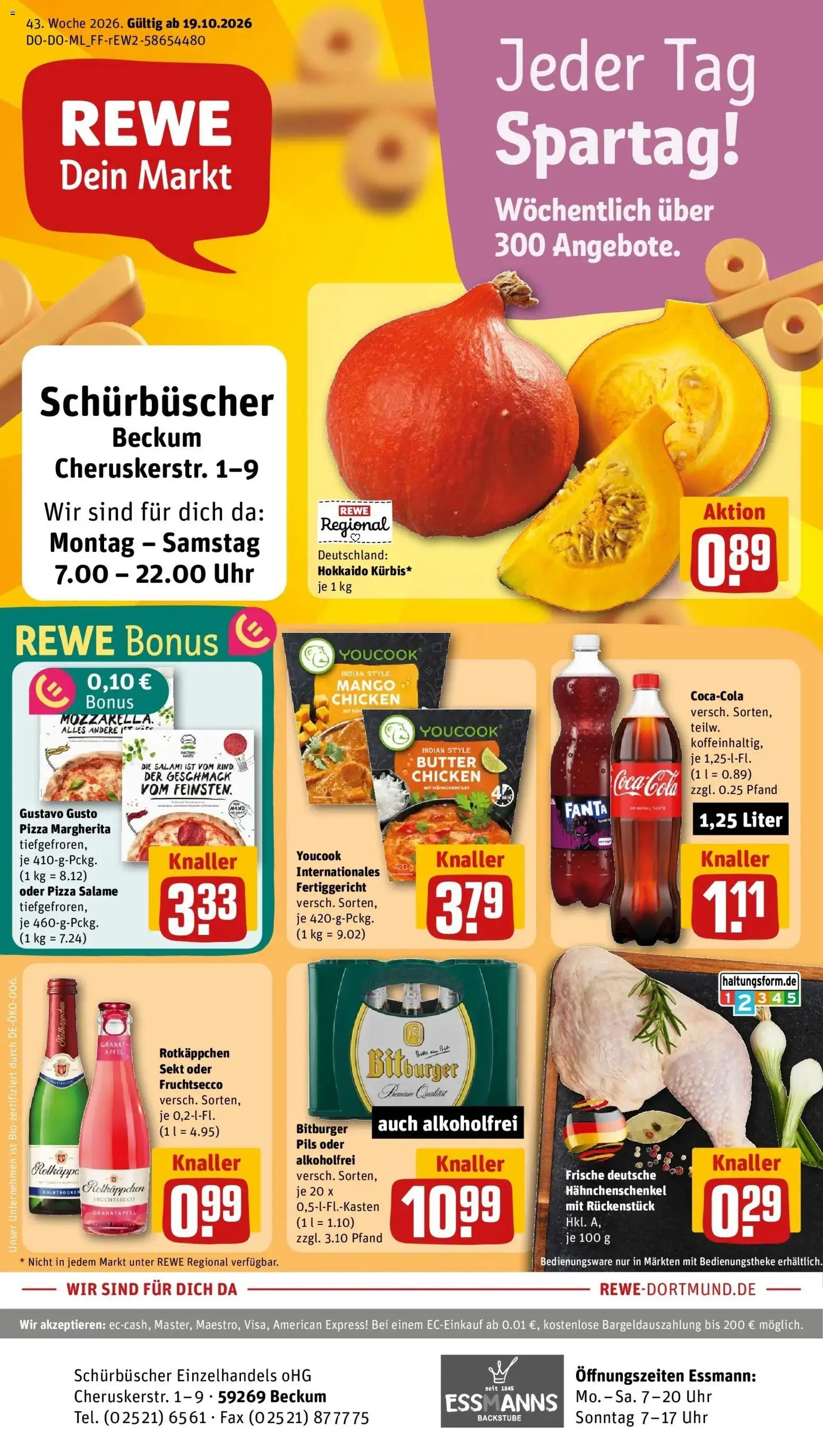 REWE Prospekt ab 19.10.2026 zum Blättern » Angebote | Seite: 1 | Produkte: Bitburger, Granatapfel, Salami, Pizza